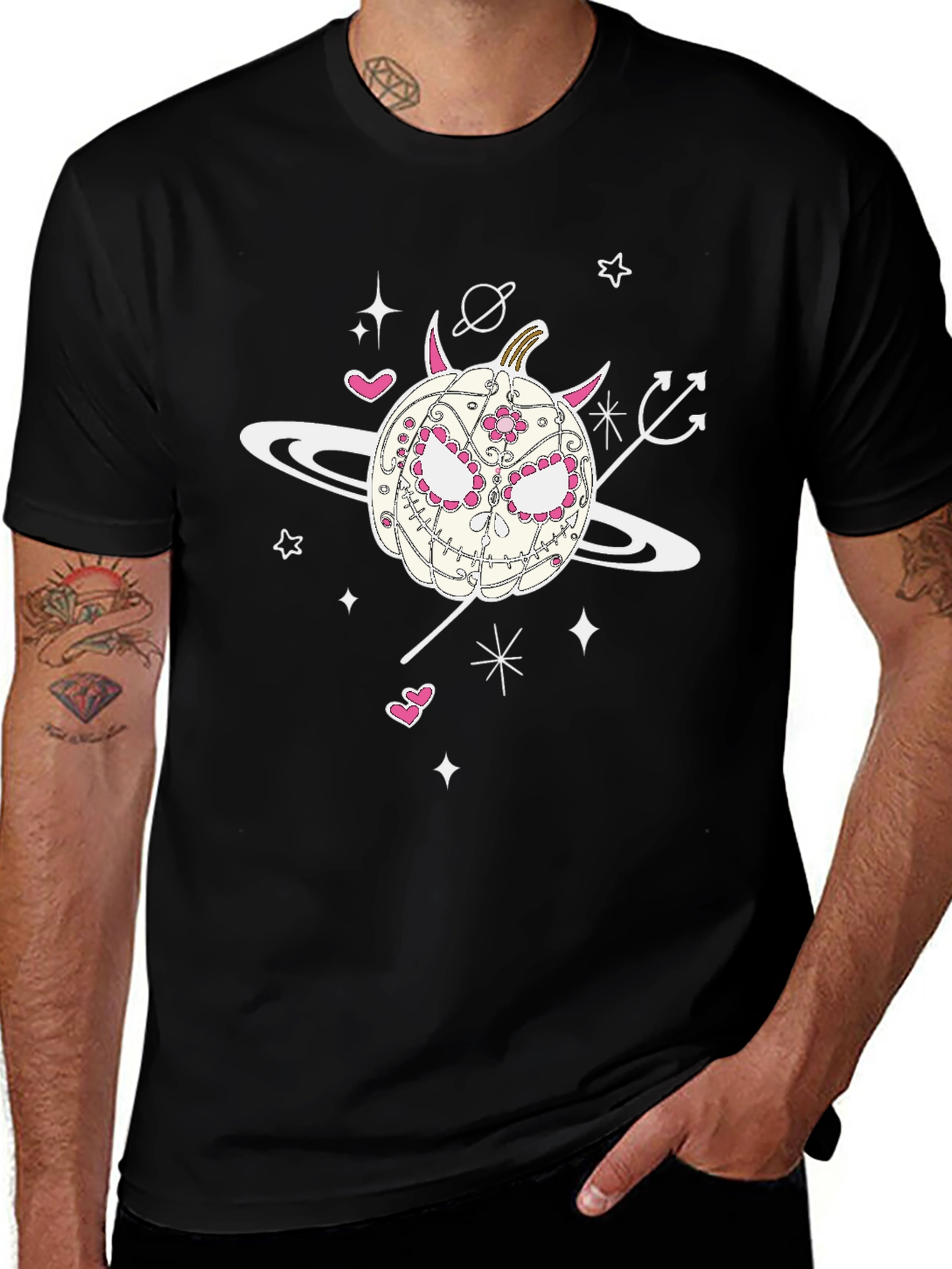 Sugar Skull Pumpkin Tee - Halloween Spooky Space Vibes