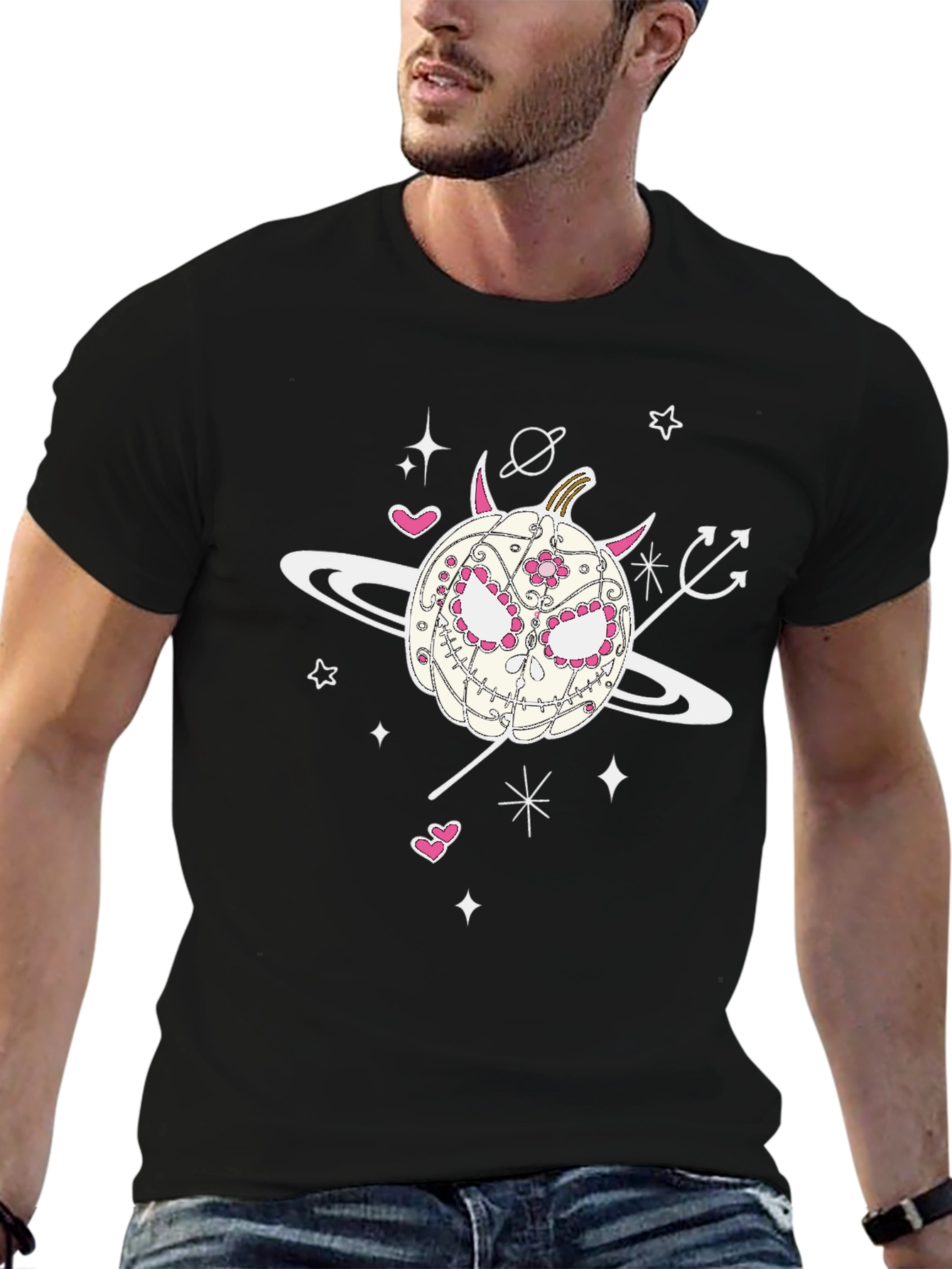 Sugar Skull Pumpkin Tee - Halloween Spooky Space Vibes