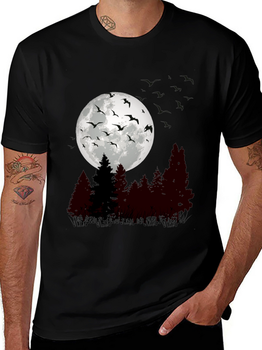 Mens Moonlit Forest Graphic Tee - Black