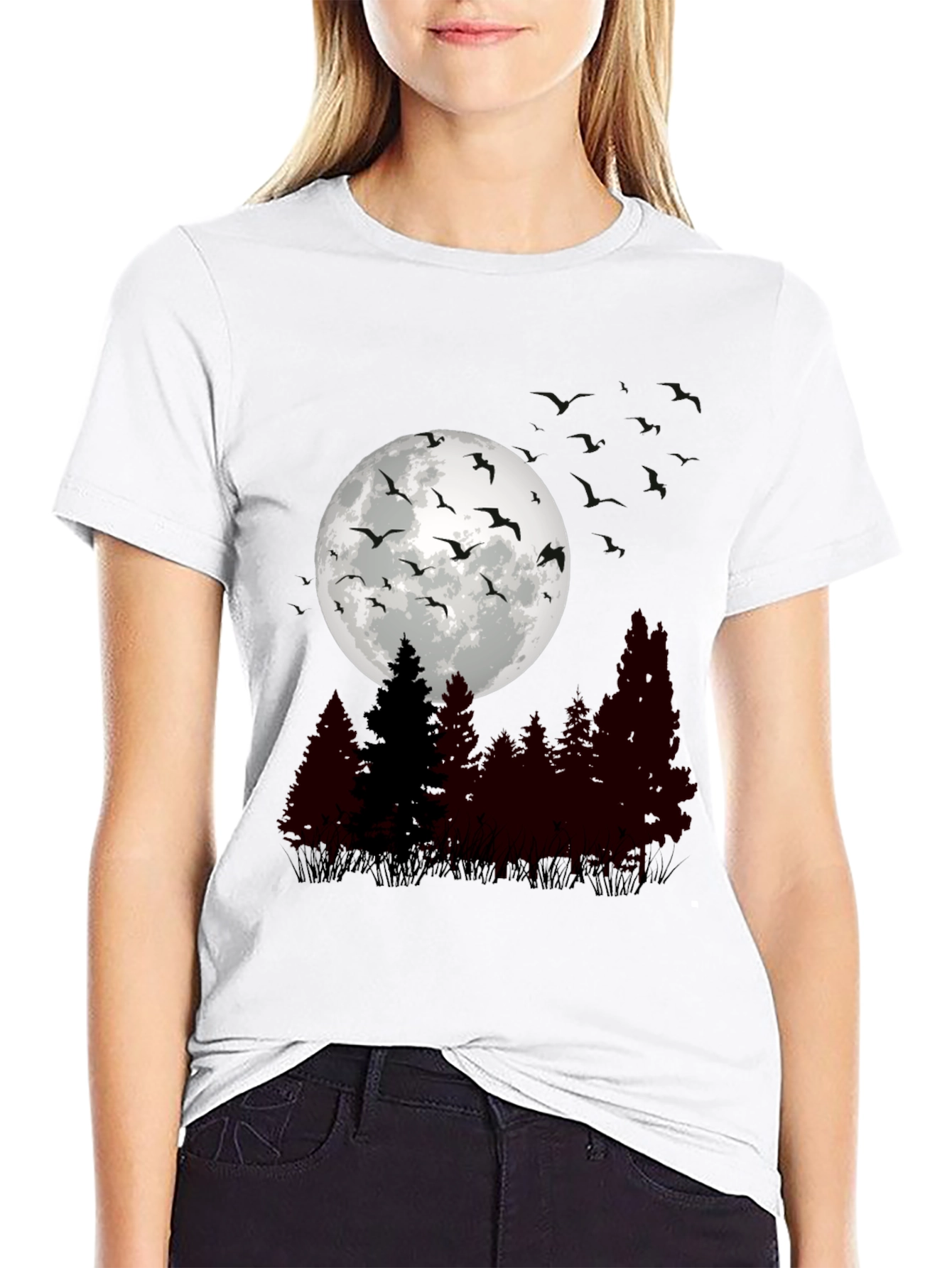 Mens Moonlit Forest Graphic Tee - Black