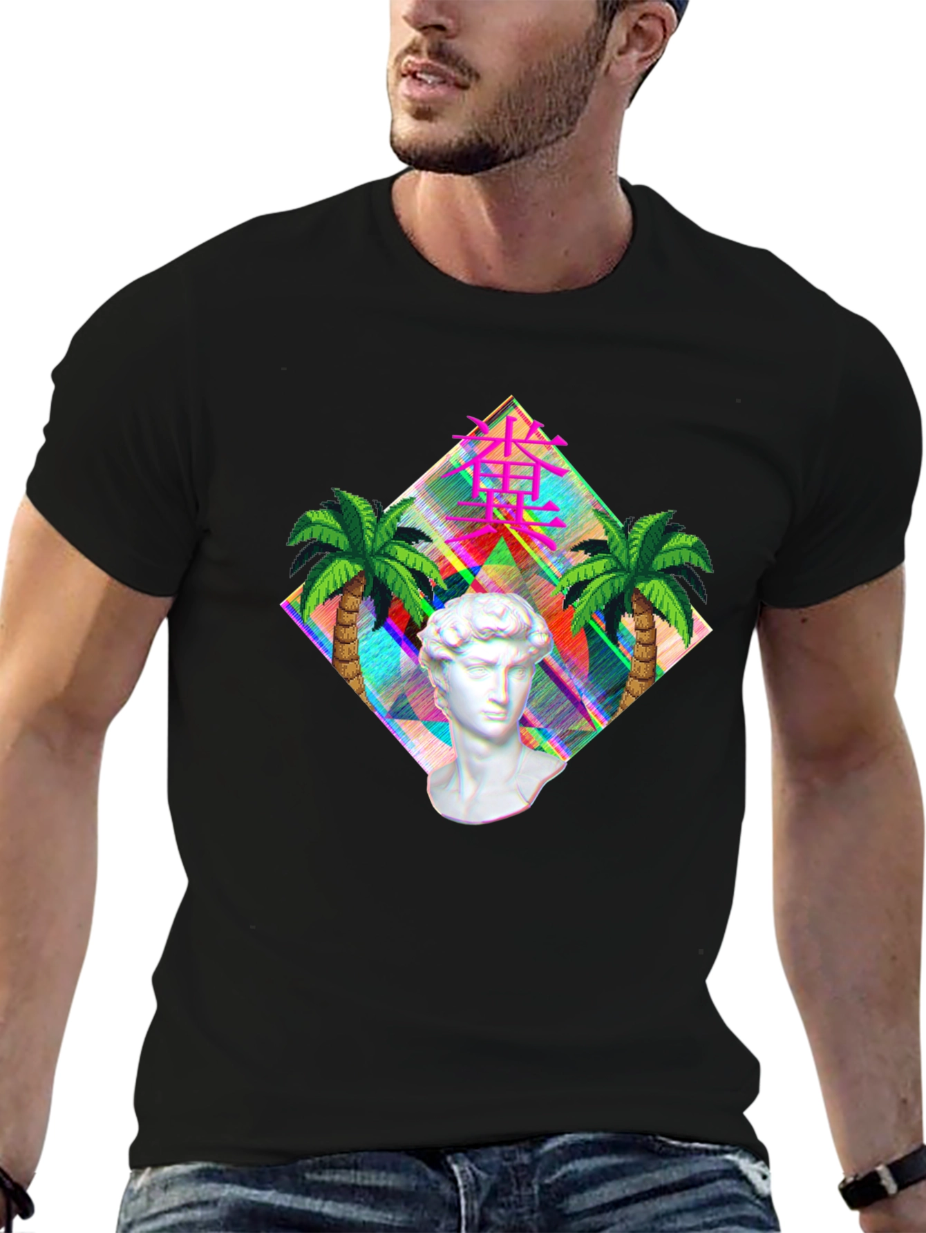 Vaporwave Statue Graphic T-Shirt - Mens Black Tee