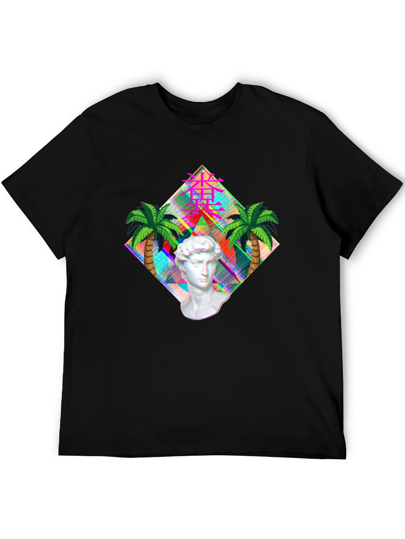 Vaporwave Statue Graphic T-Shirt - Mens Black Tee