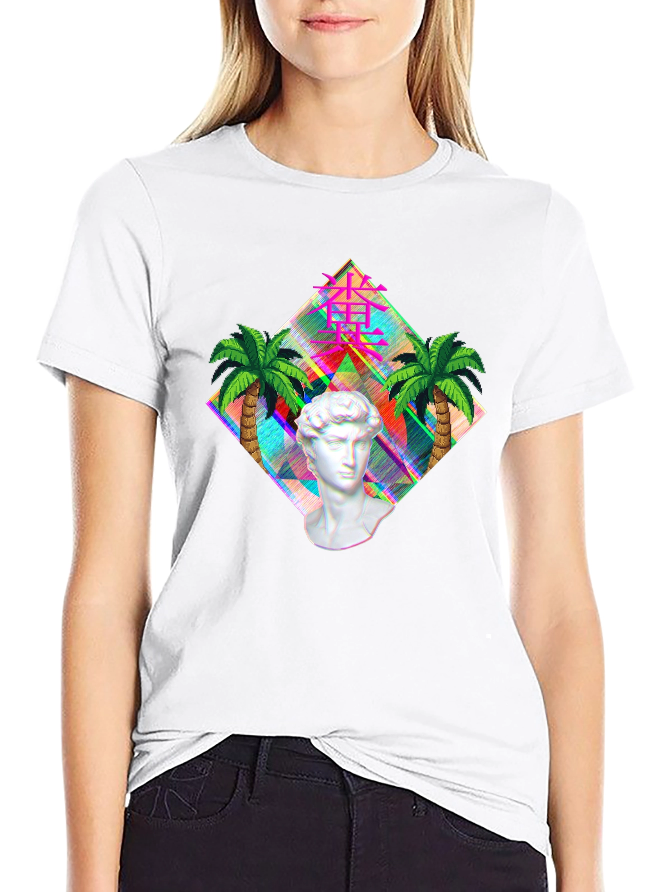 Vaporwave Statue Graphic T-Shirt - Mens Black Tee