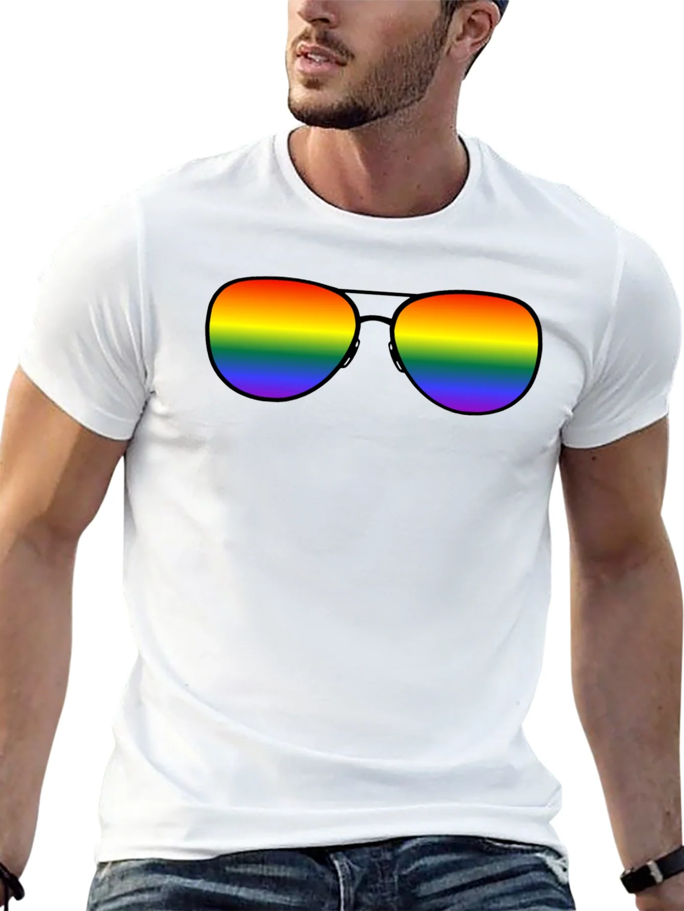 Rainbow Sunglasses Black T-Shirt