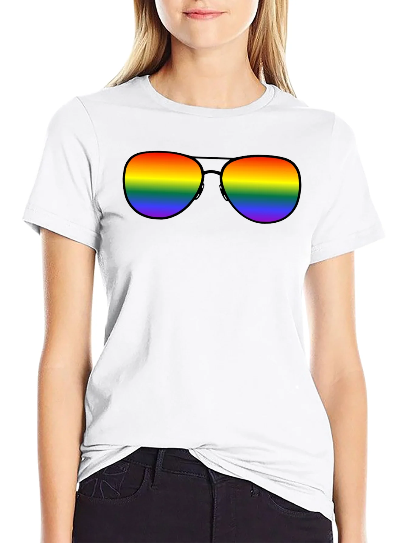 Rainbow Sunglasses Black T-Shirt
