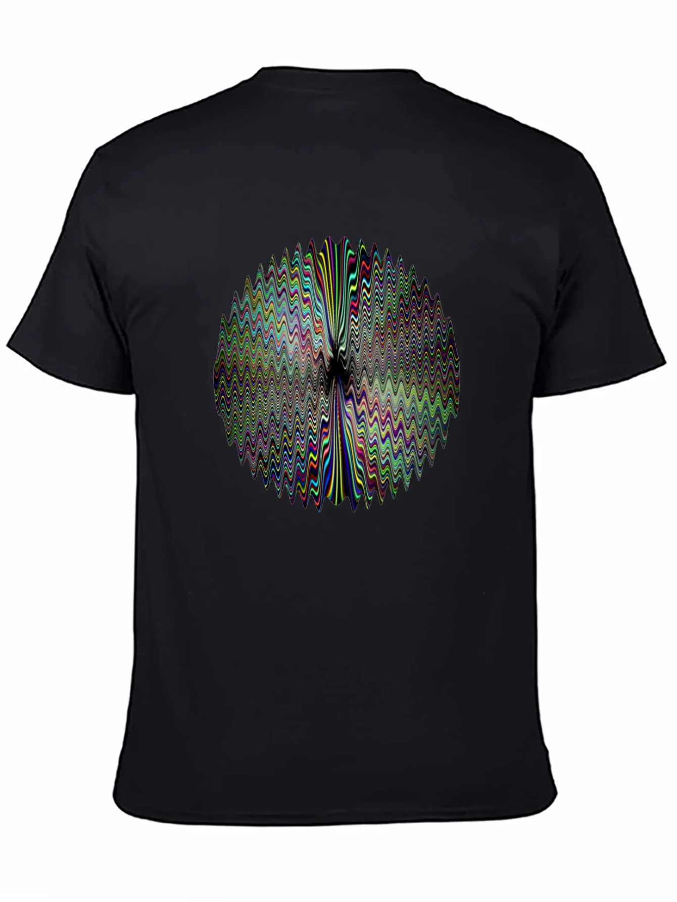 Abstract Wavy Circle Graphic Print Black T-Shirt