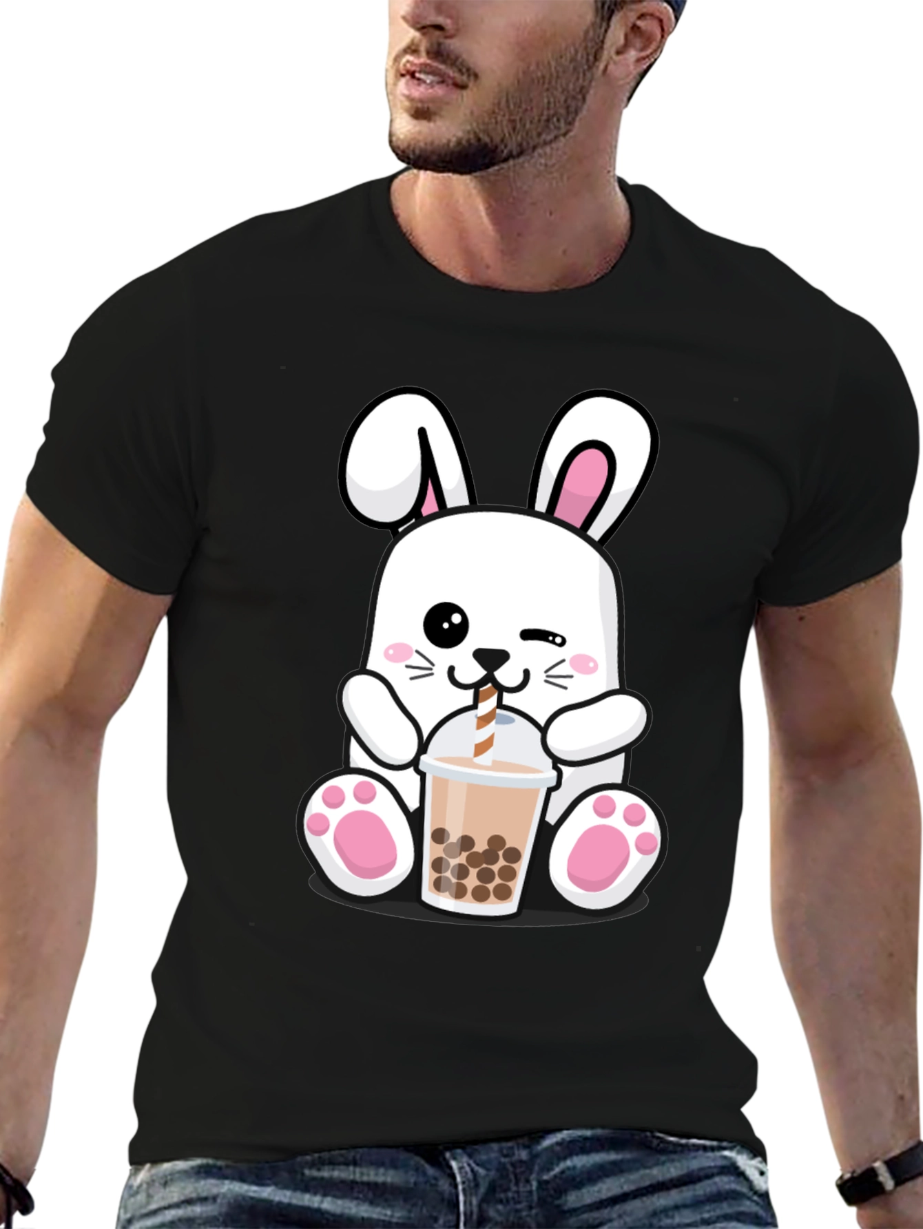 Kawaii Bunny Bubble Tea Black T-Shirt
