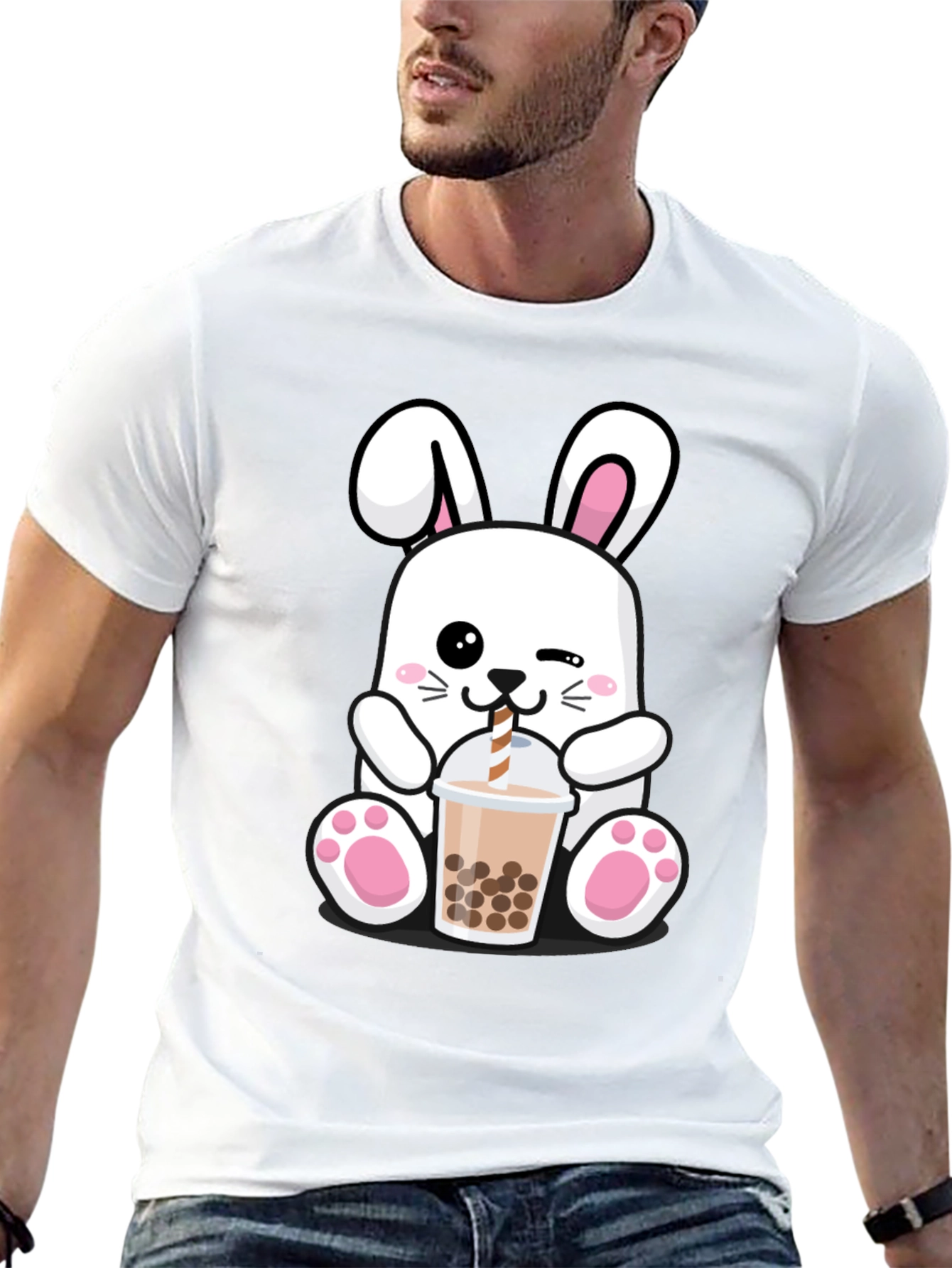 Kawaii Bunny Bubble Tea Black T-Shirt