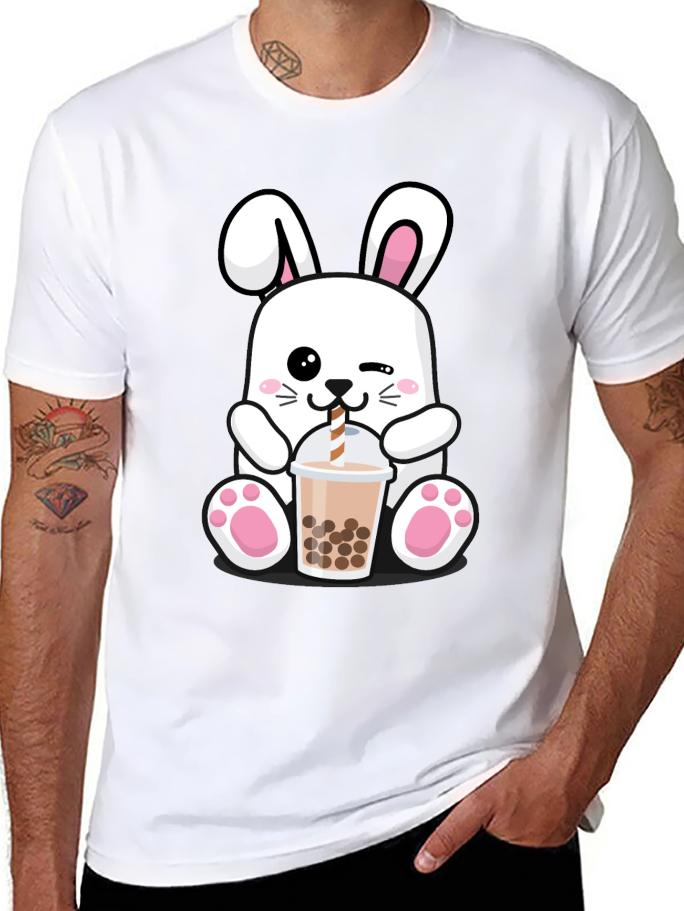 Kawaii Bunny Bubble Tea Black T-Shirt