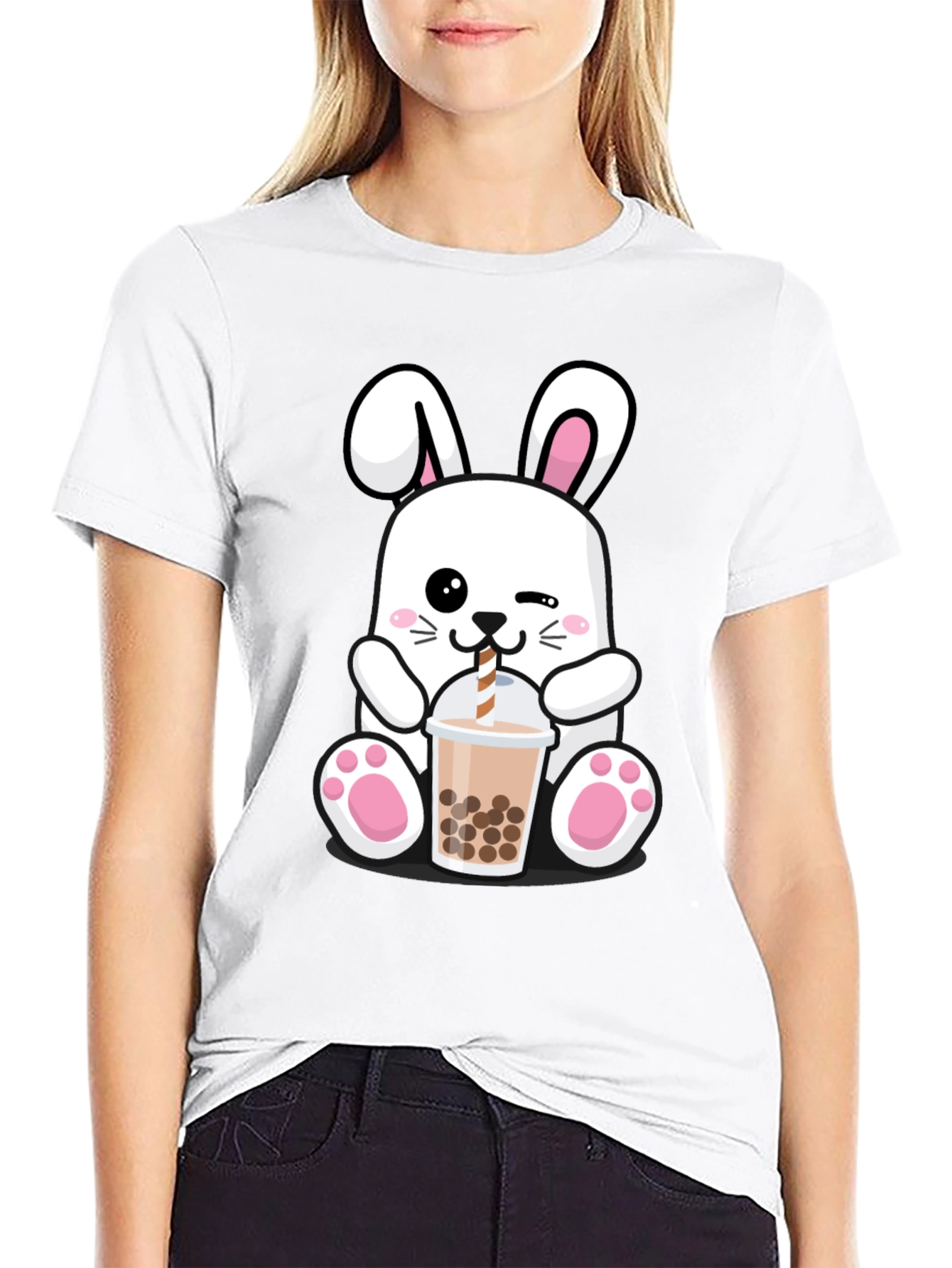 Kawaii Bunny Bubble Tea Black T-Shirt