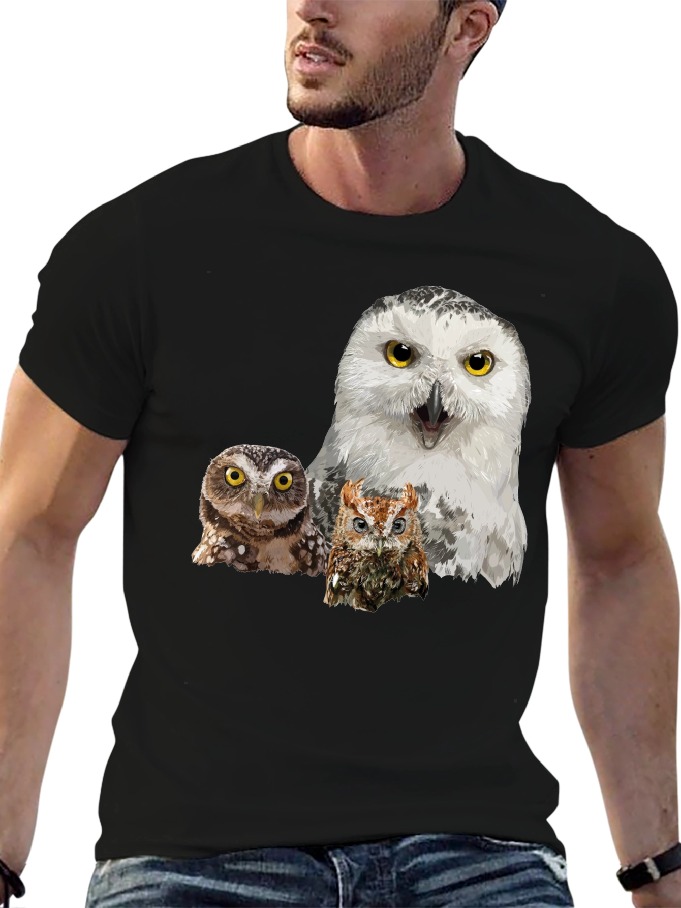 Owl T-Shirt Black Cotton Tee
