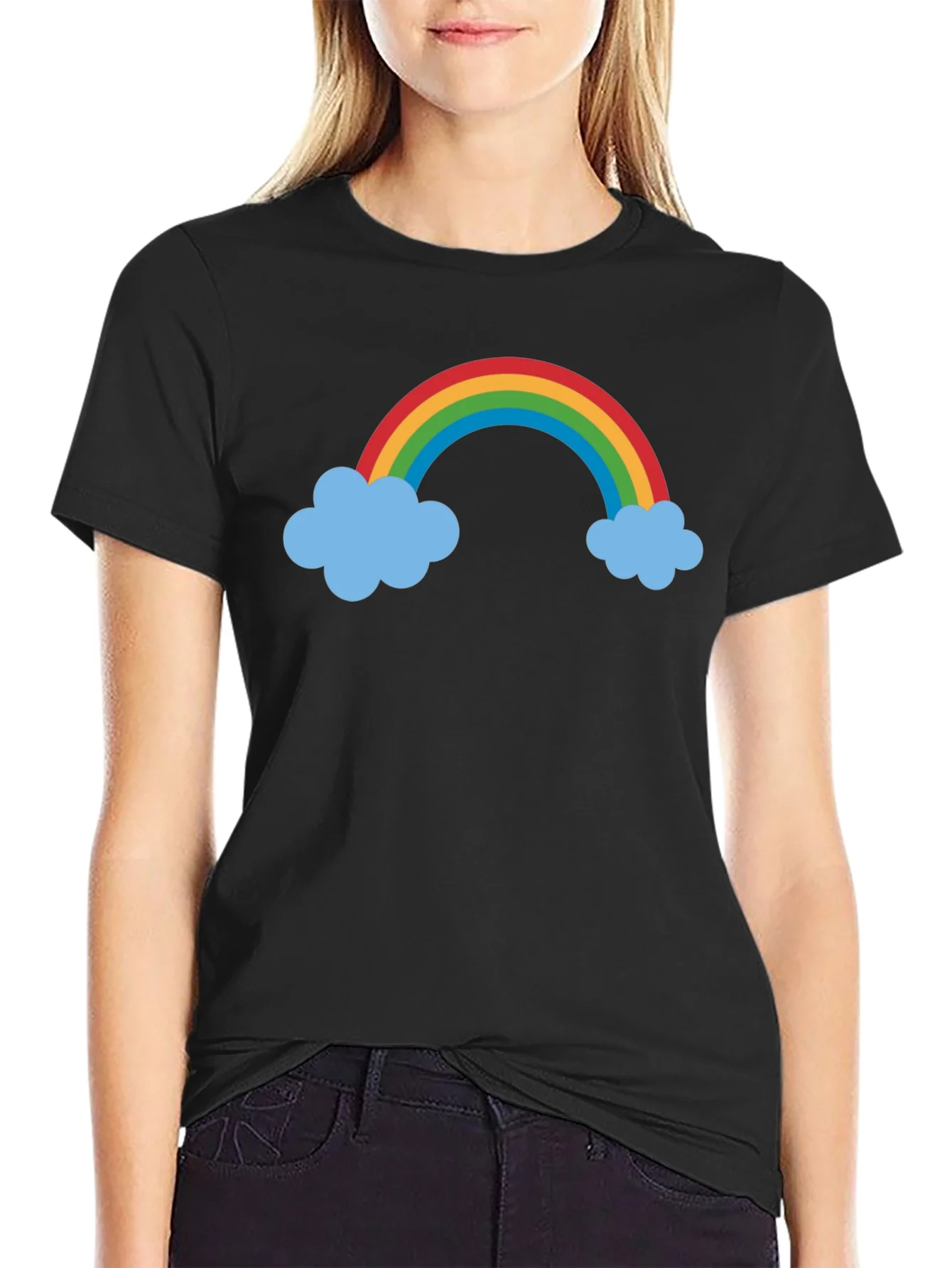 Rainbow Cloud Graphic Black Tee Shirt