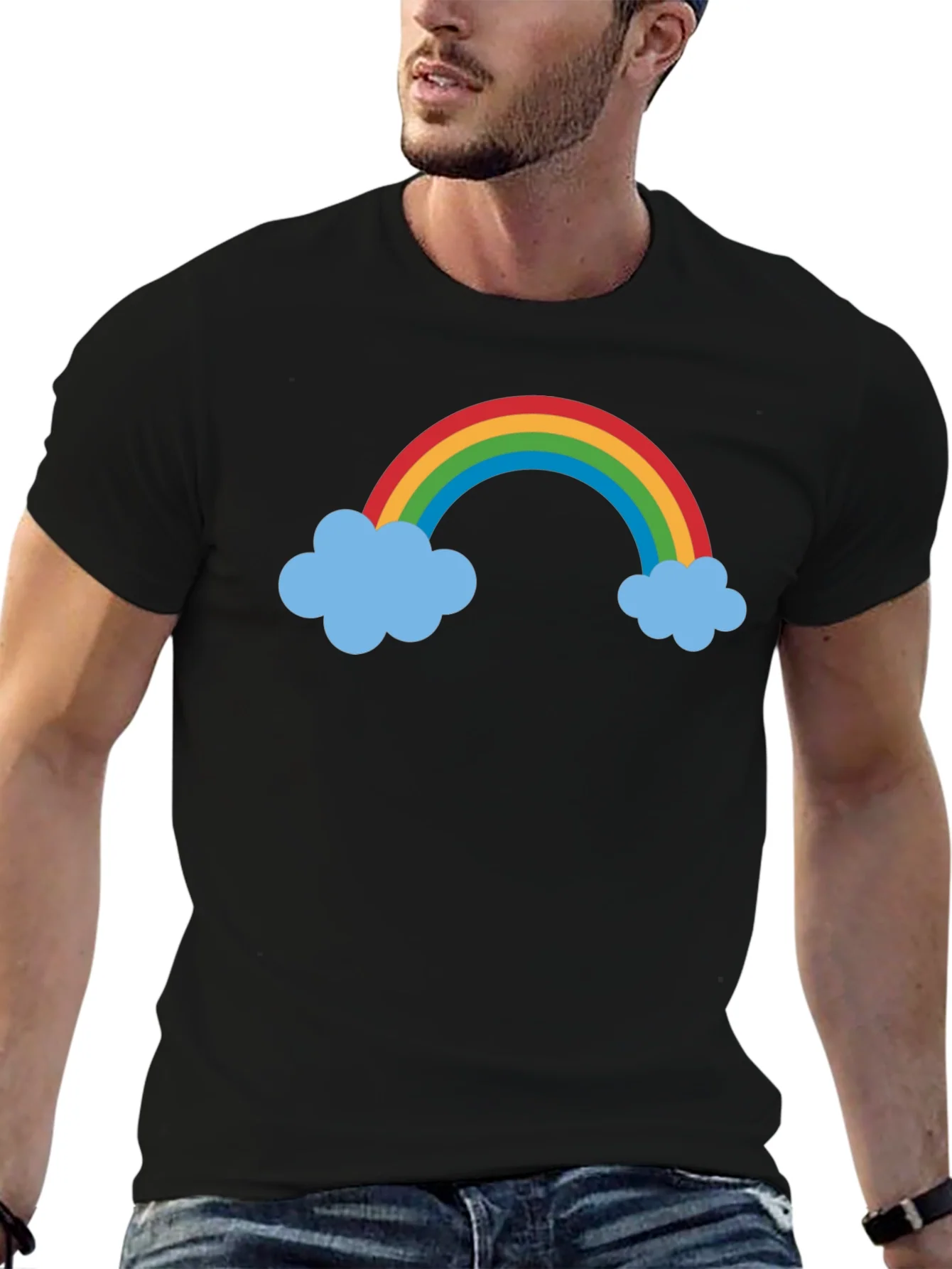 Rainbow Cloud Graphic Black Tee Shirt