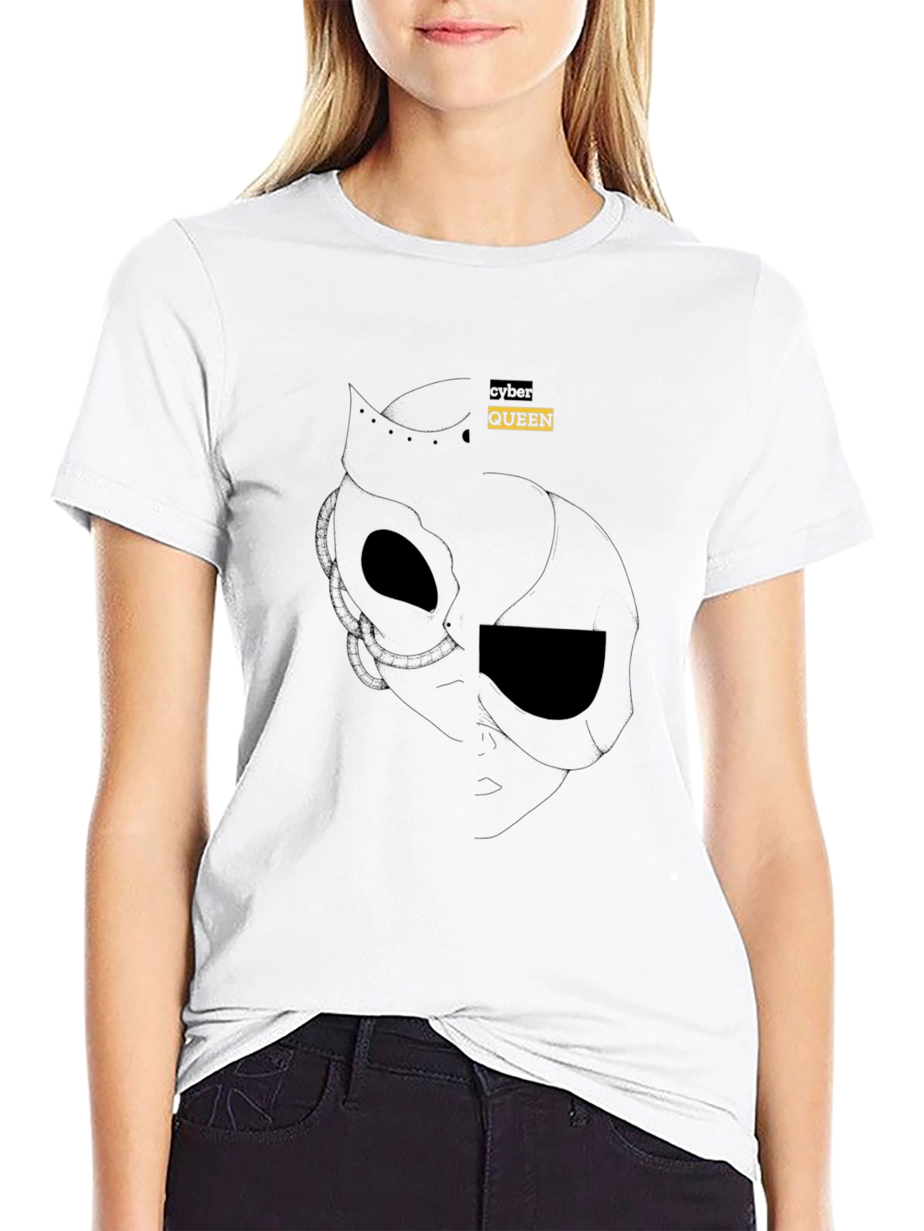 Cyber Queen Graphic Tee - Black Cotton Blend