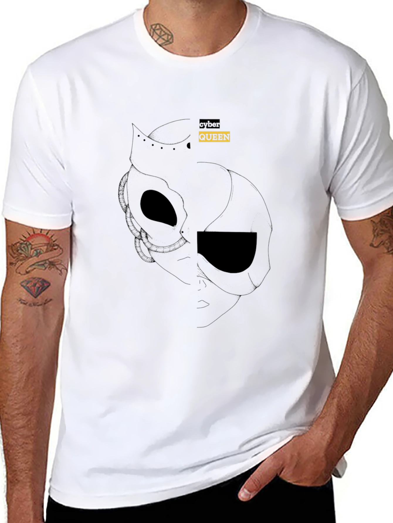 Cyber Queen Graphic Tee - Black Cotton Blend