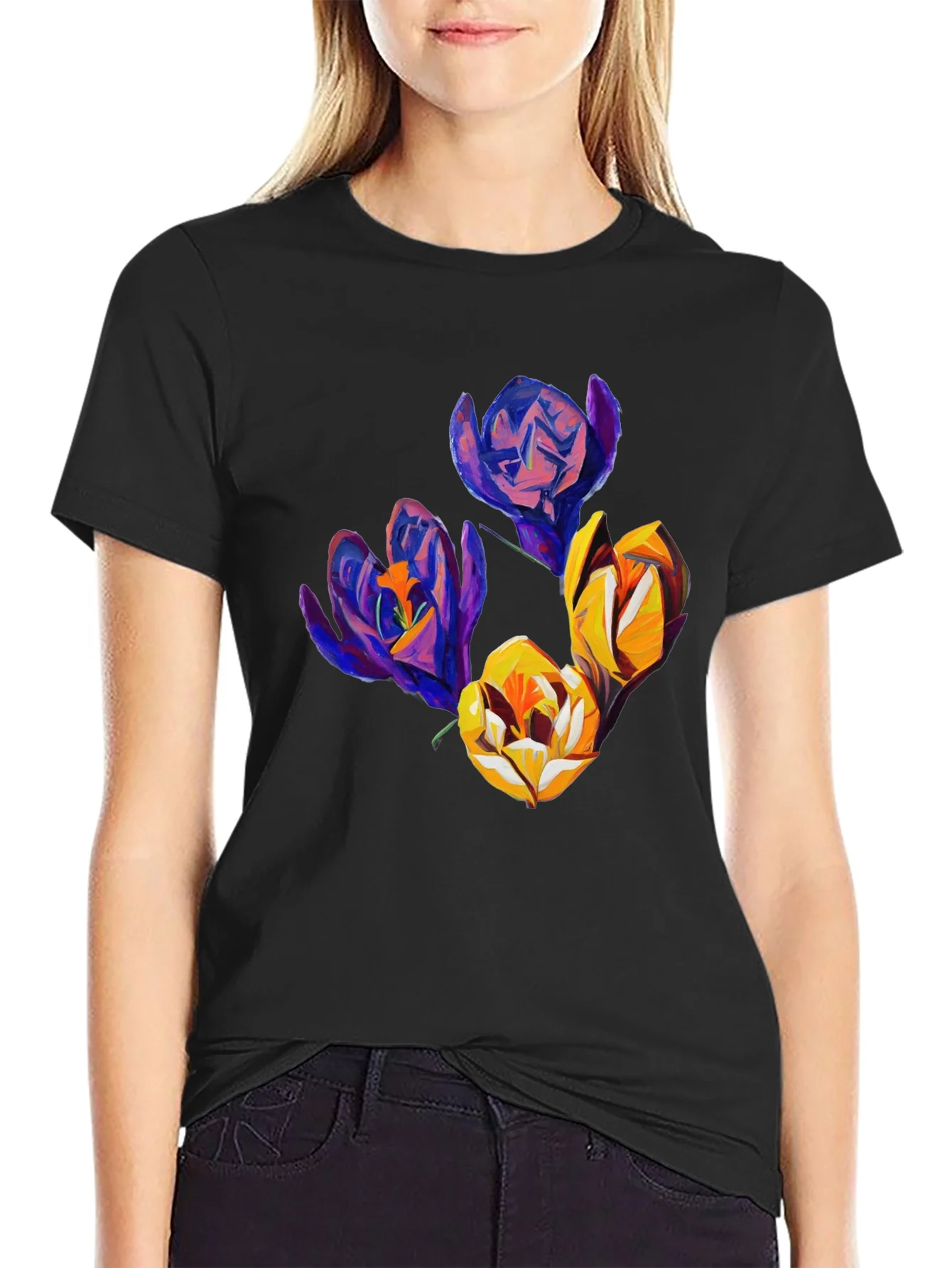 Floral Graphic Print Tee - Black