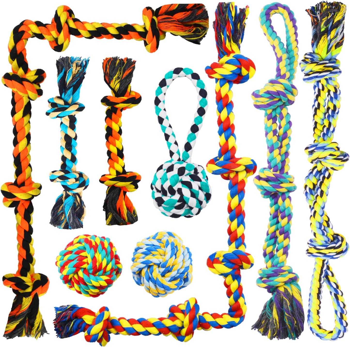 9 Pack Large Dog Rope Toys for Aggressive Chewers, 5 Knots Indestructible Chew Toy Kit for Medium Large Dogs, Puppy Teething Tug Toy, Colourful Cotton Dog Rope Toys