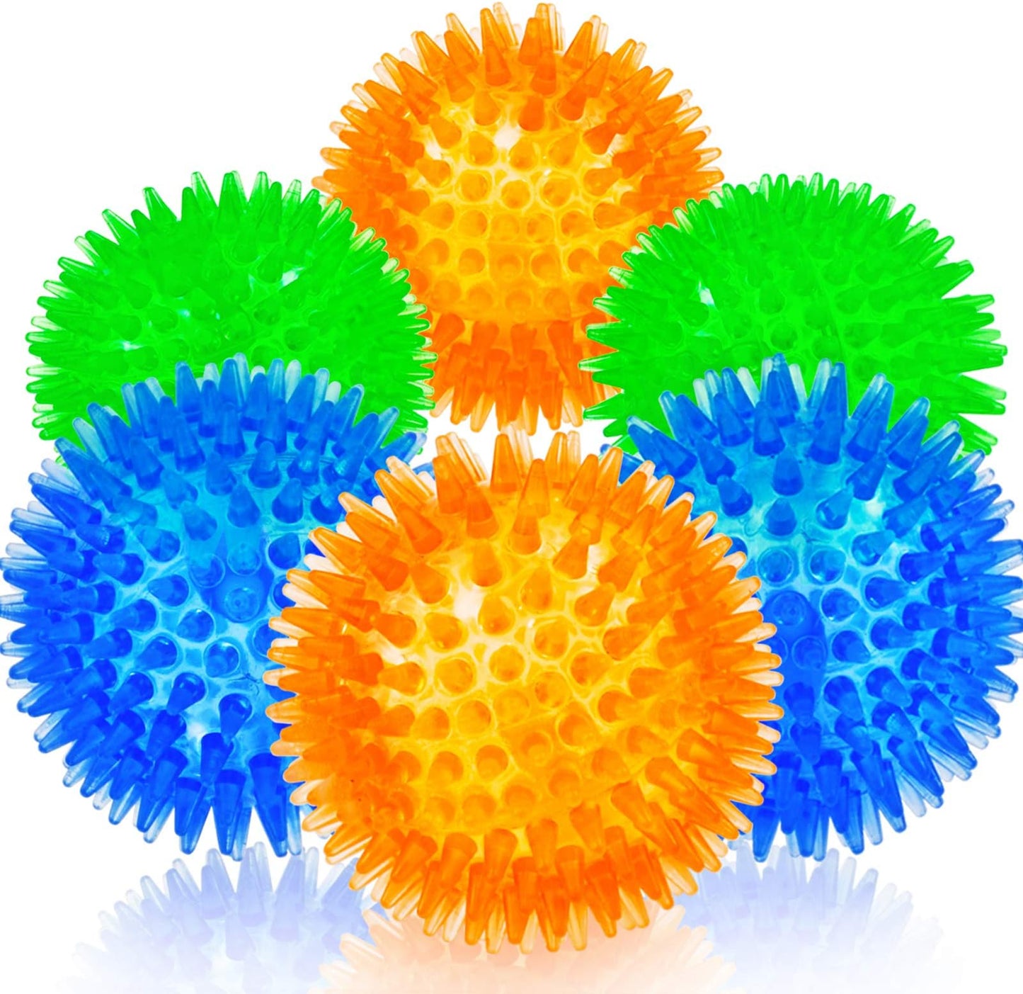 - Dog Ball, Toy, Sound, Natural Rubber, Promotes Health, Durable, Elastic, 6 Pieces, 3 Colors, Blue, Green, Orange