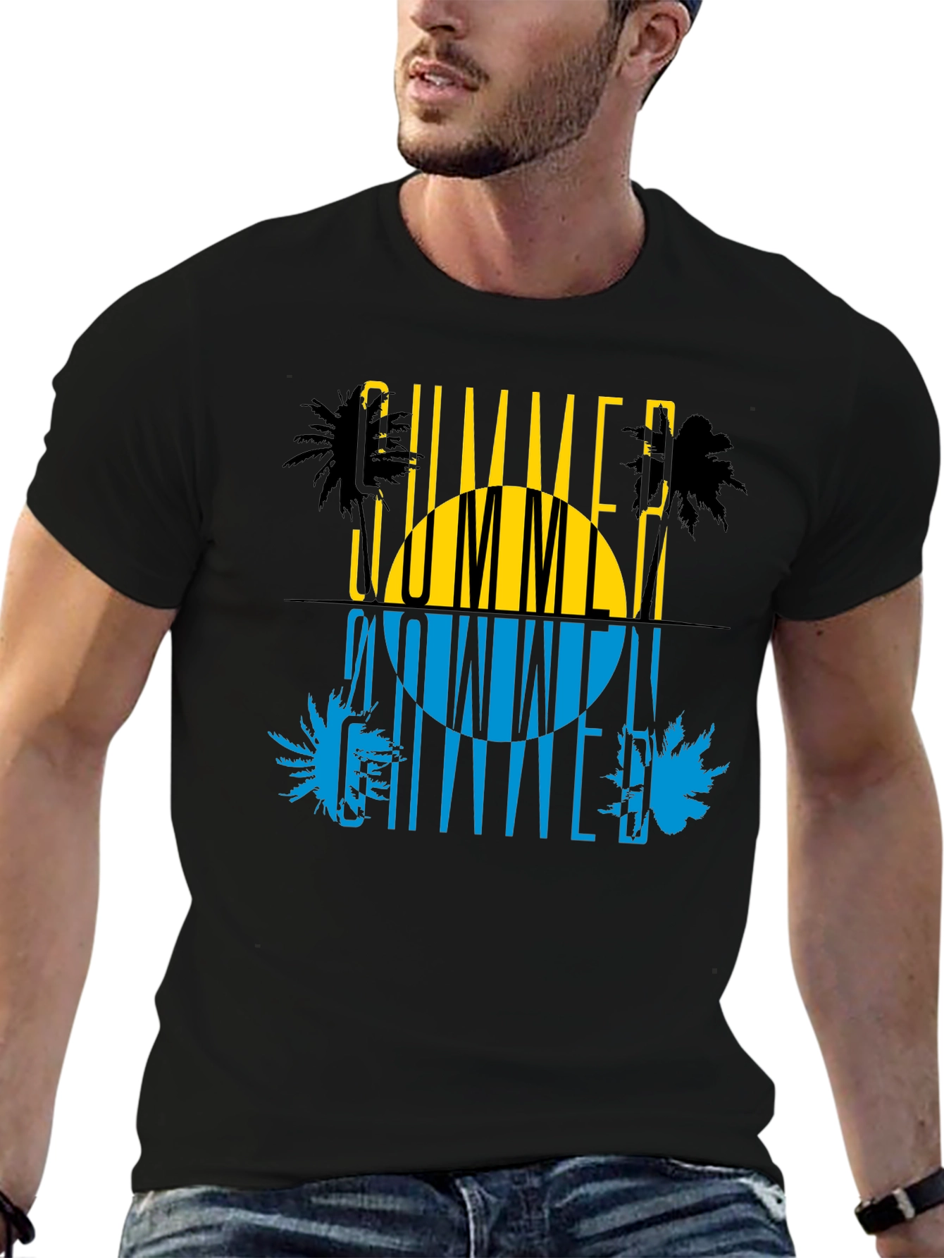 Summer Time Graphic Print Black T-Shirt