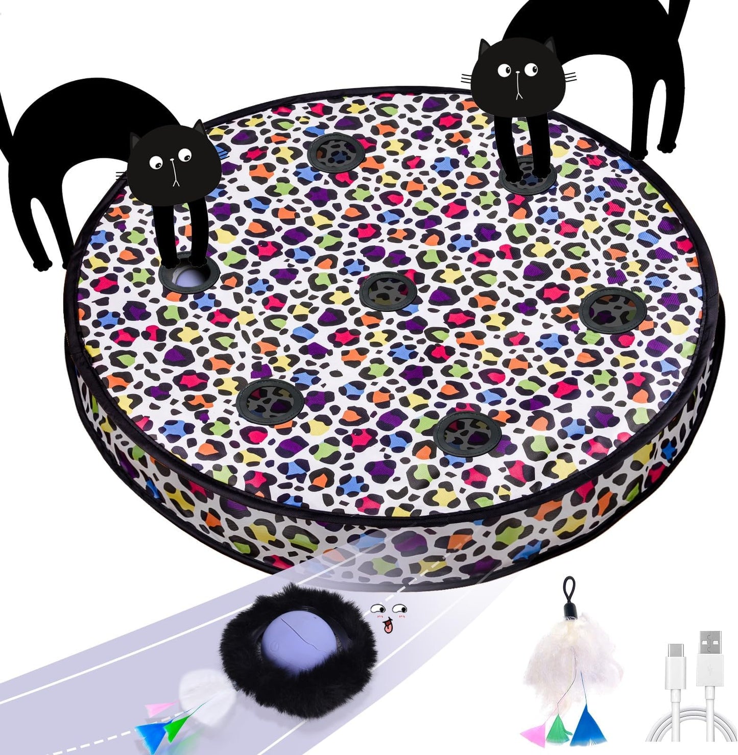 Cat Toys, Interactive Cat Toys for Indoor Cats, Automatic Random Rolling Cat Ball Toy in Pouch, Hide and Seek Kitten Toy for Indoor Cats Adult, 7 Holes Mat Mouse Catching Game