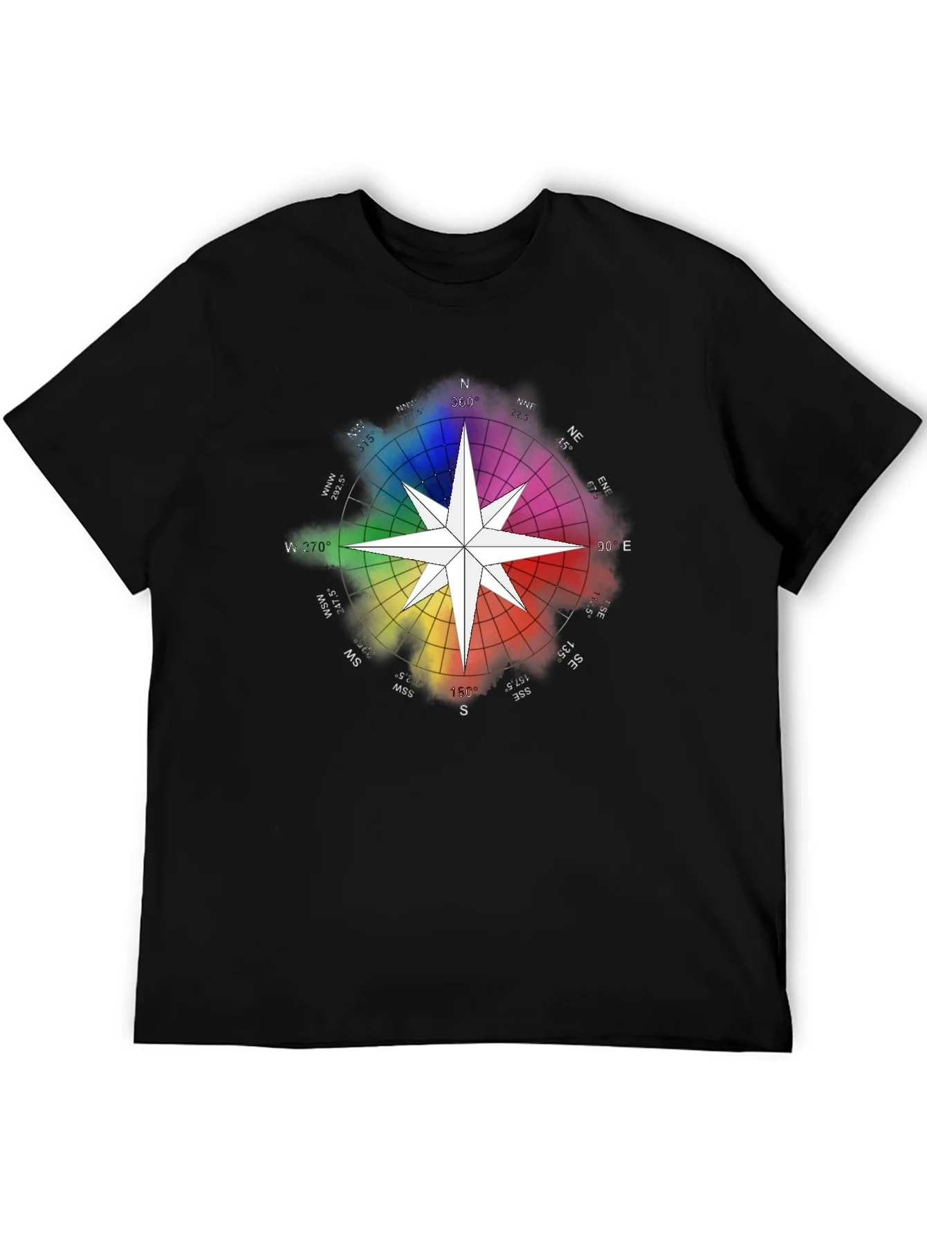Rainbow Compass Star Graphic T-Shirt - Stylish Black Tee
