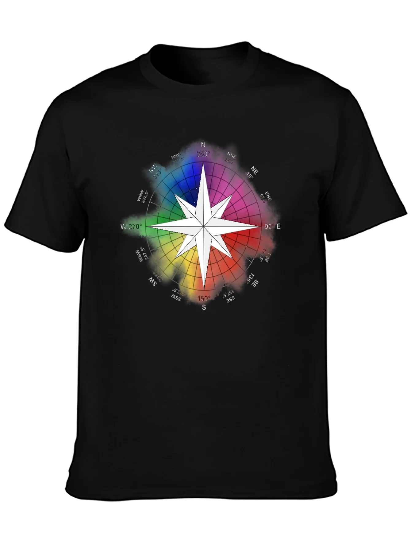 Rainbow Compass Star Graphic T-Shirt - Stylish Black Tee