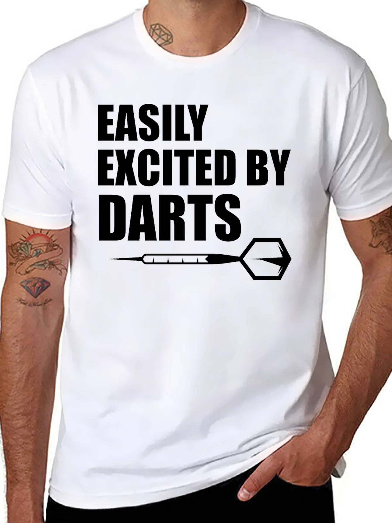 Easily Excited By Darts Black Graphic T-Shirt