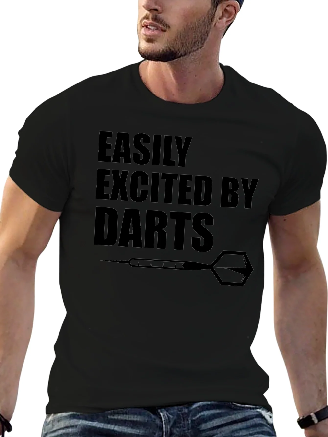 Easily Excited By Darts Black Graphic T-Shirt