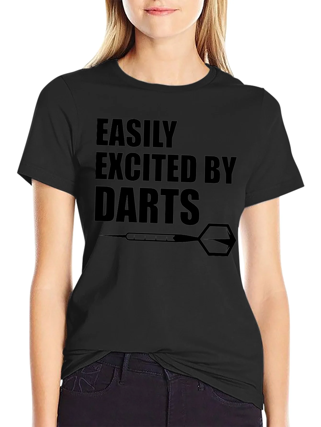 Easily Excited By Darts Black Graphic T-Shirt