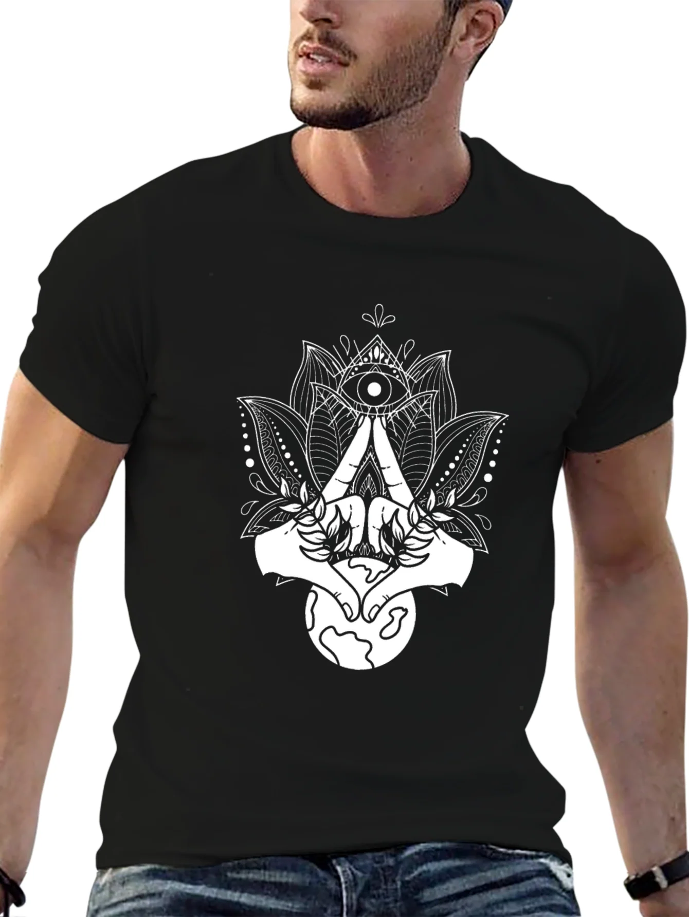 Enlightened Earth Tee - Lotus & All-Seeing Eye Graphic