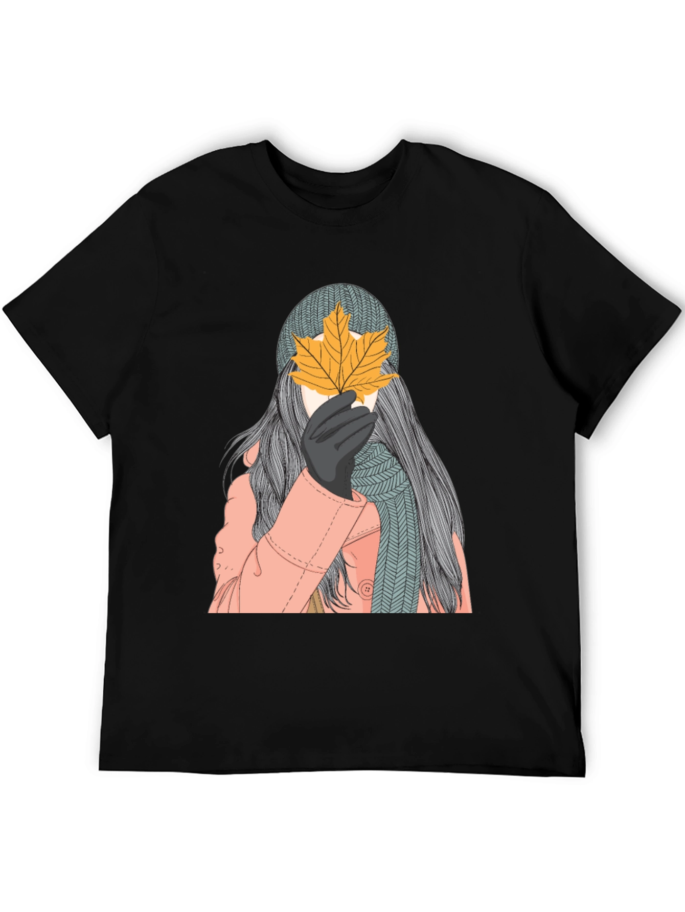 Autumn Leaf Graphic Black T-Shirt