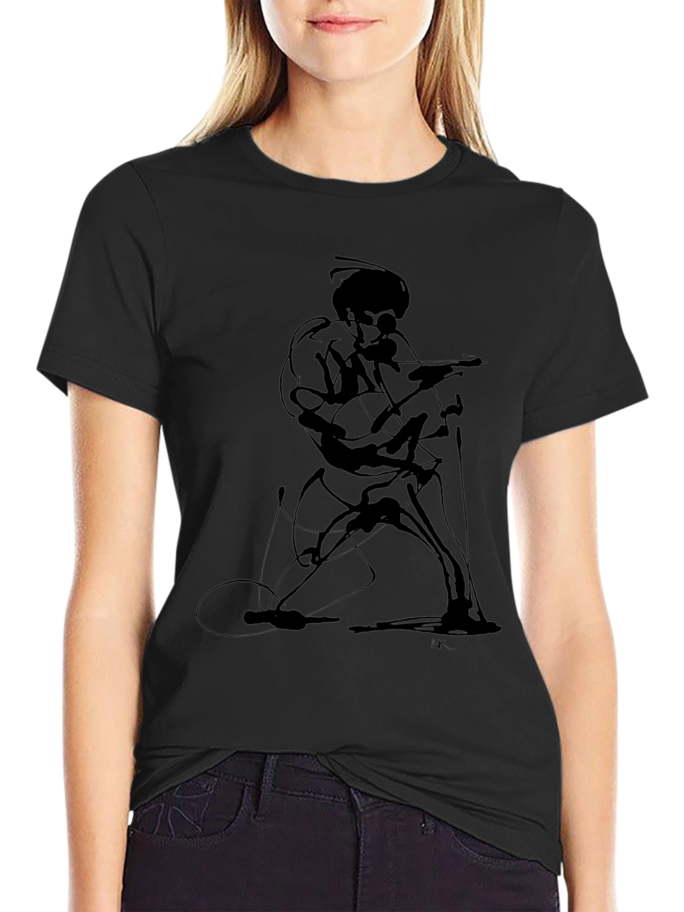 Abstract Guitarist Graphic Tee - Black