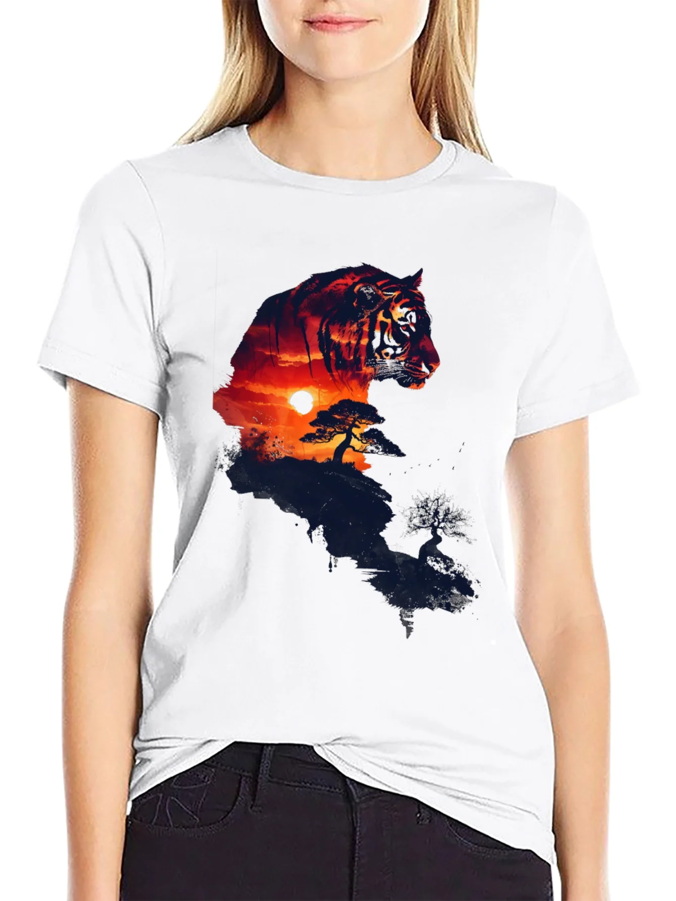 Sunset Tiger Graphic T-Shirt - Stylish Mens Tee