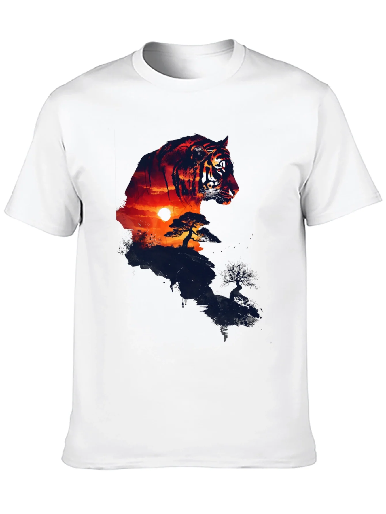 Sunset Tiger Graphic T-Shirt - Stylish Mens Tee