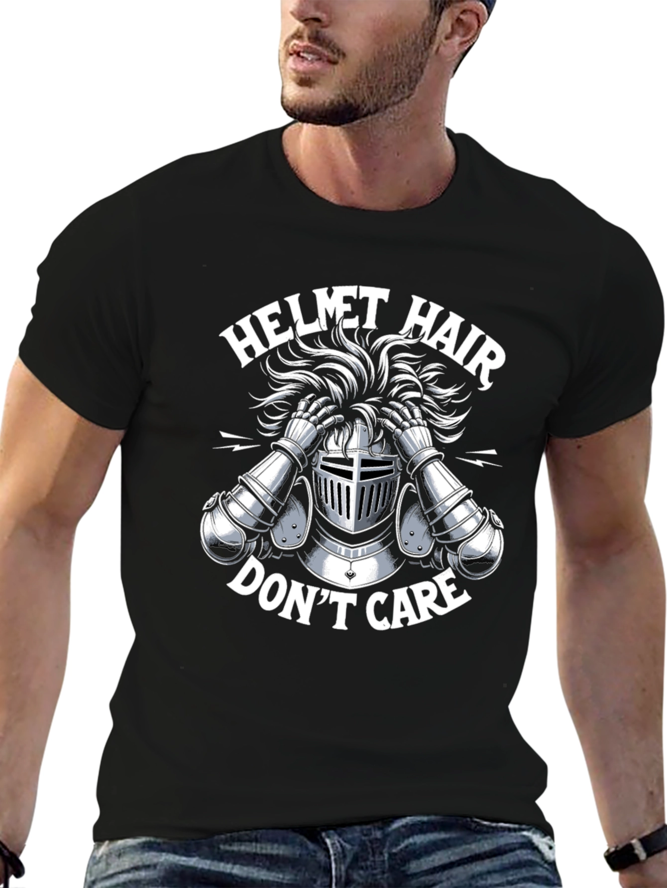 Helmet Hair Dont Care Graphic Tee - Black