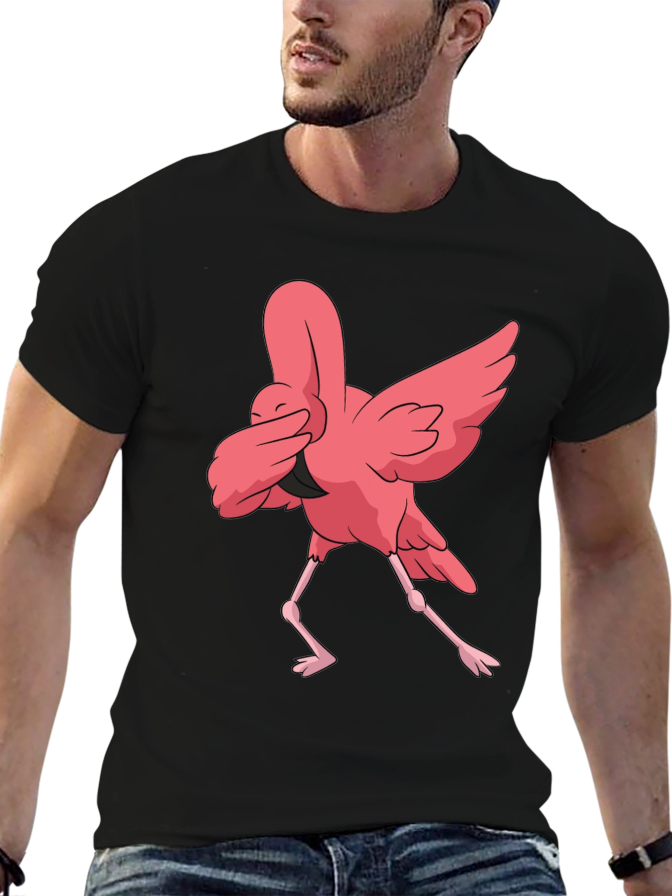Dabbing Flamingo Graphic Tee - Black Cotton T-Shirt