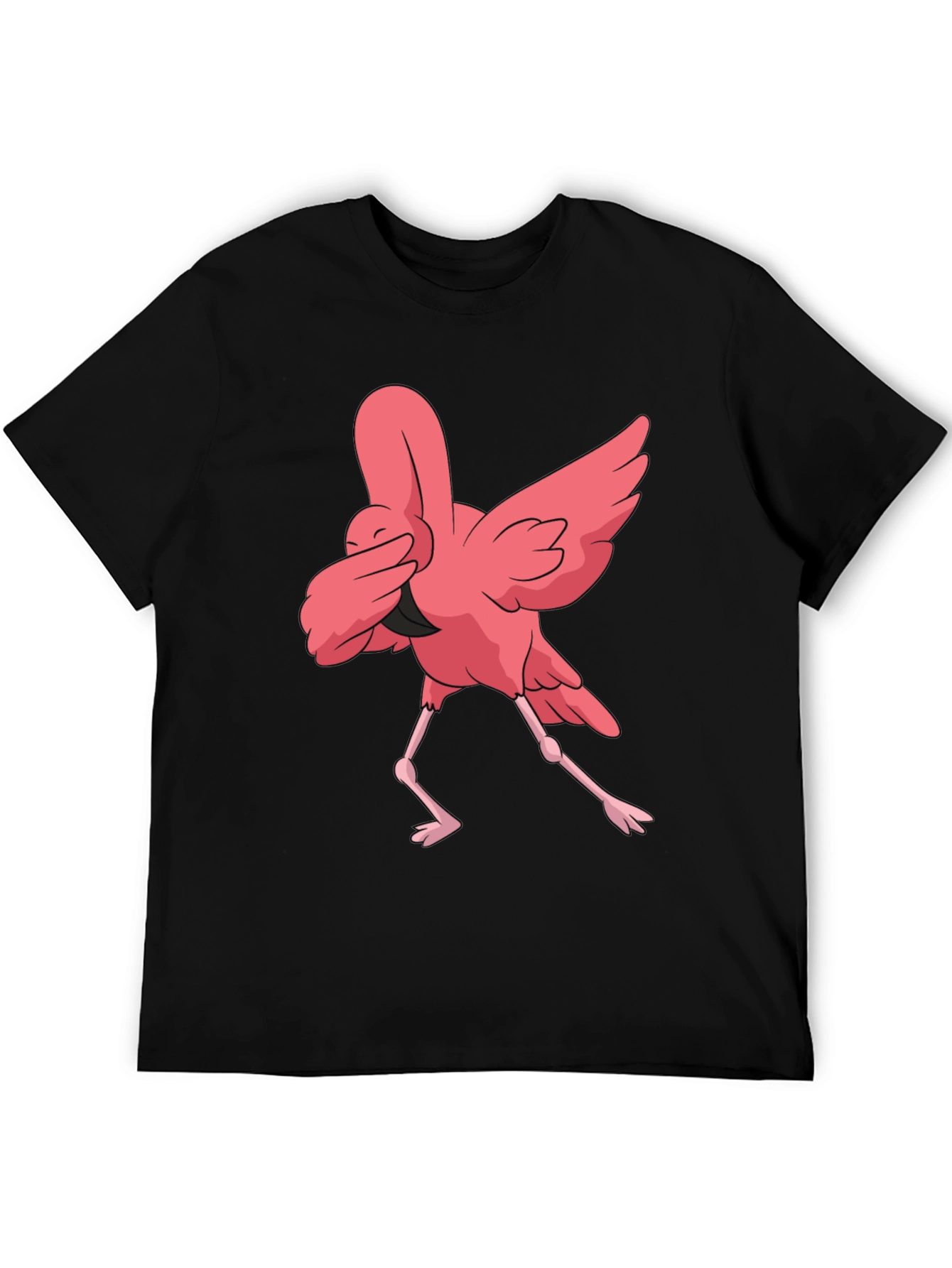 Dabbing Flamingo Graphic Tee - Black Cotton T-Shirt