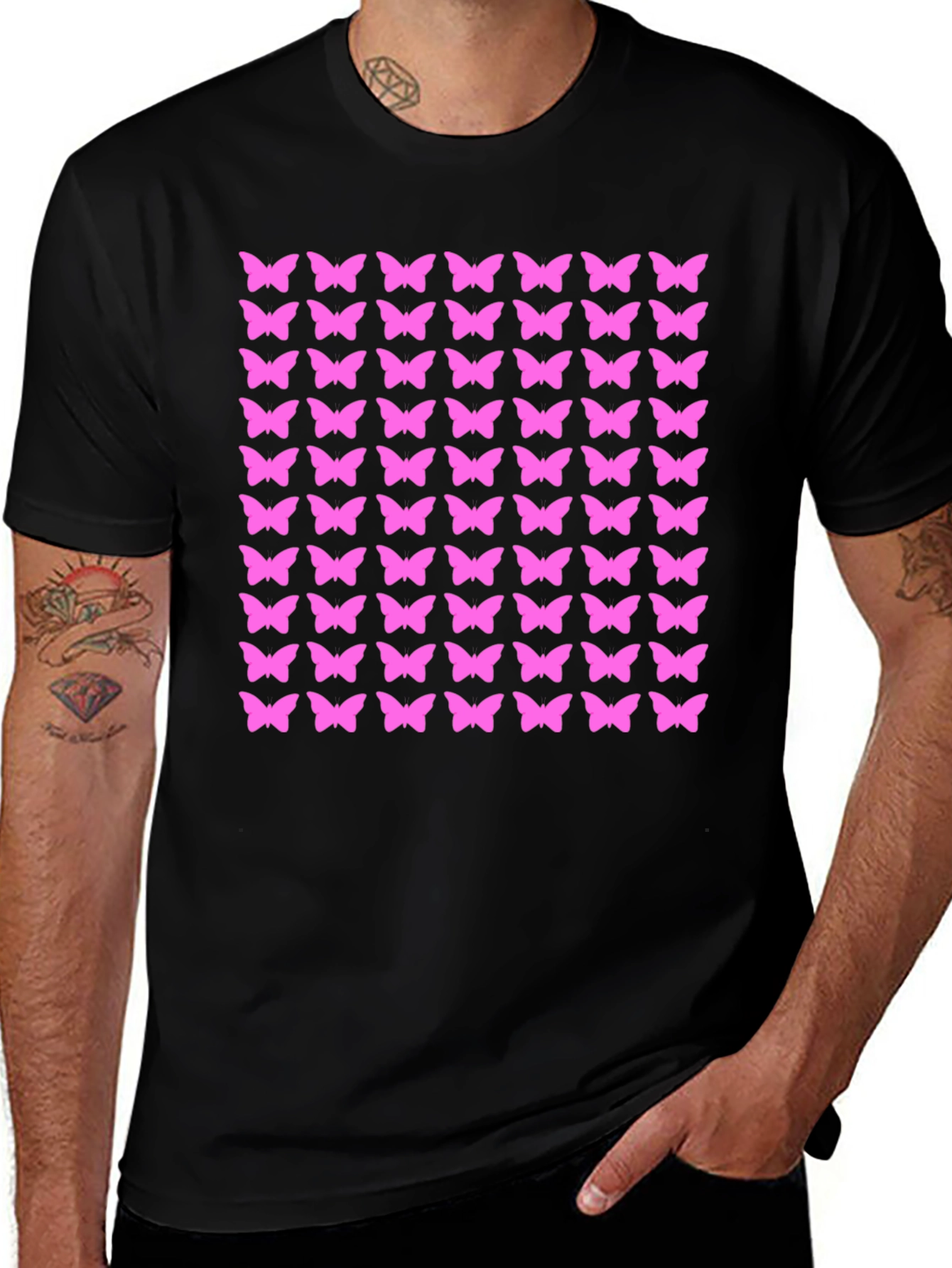 Butterfly Pattern Black T-Shirt