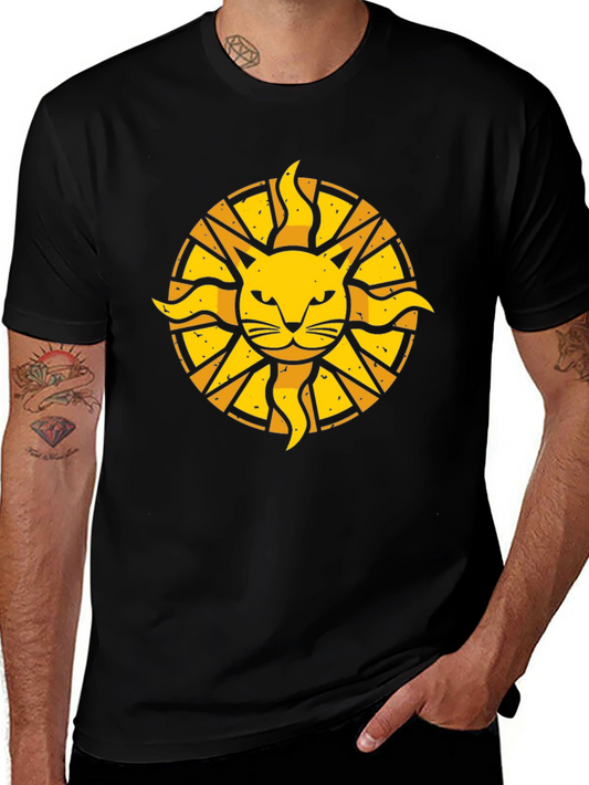 Cat Sun Graphic T-Shirt - Black Cotton Tee