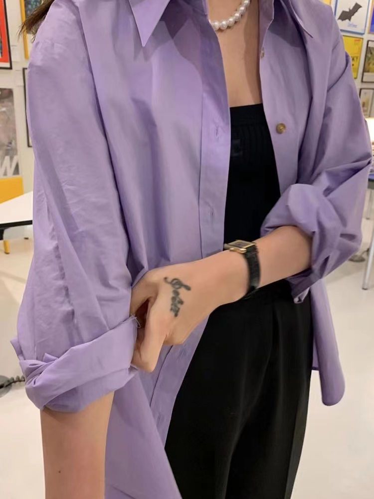 Style Loose Plus Size Women's Shirt  Layered Wearing Blouse Jacket Women's Washed Cotton Versatile Top