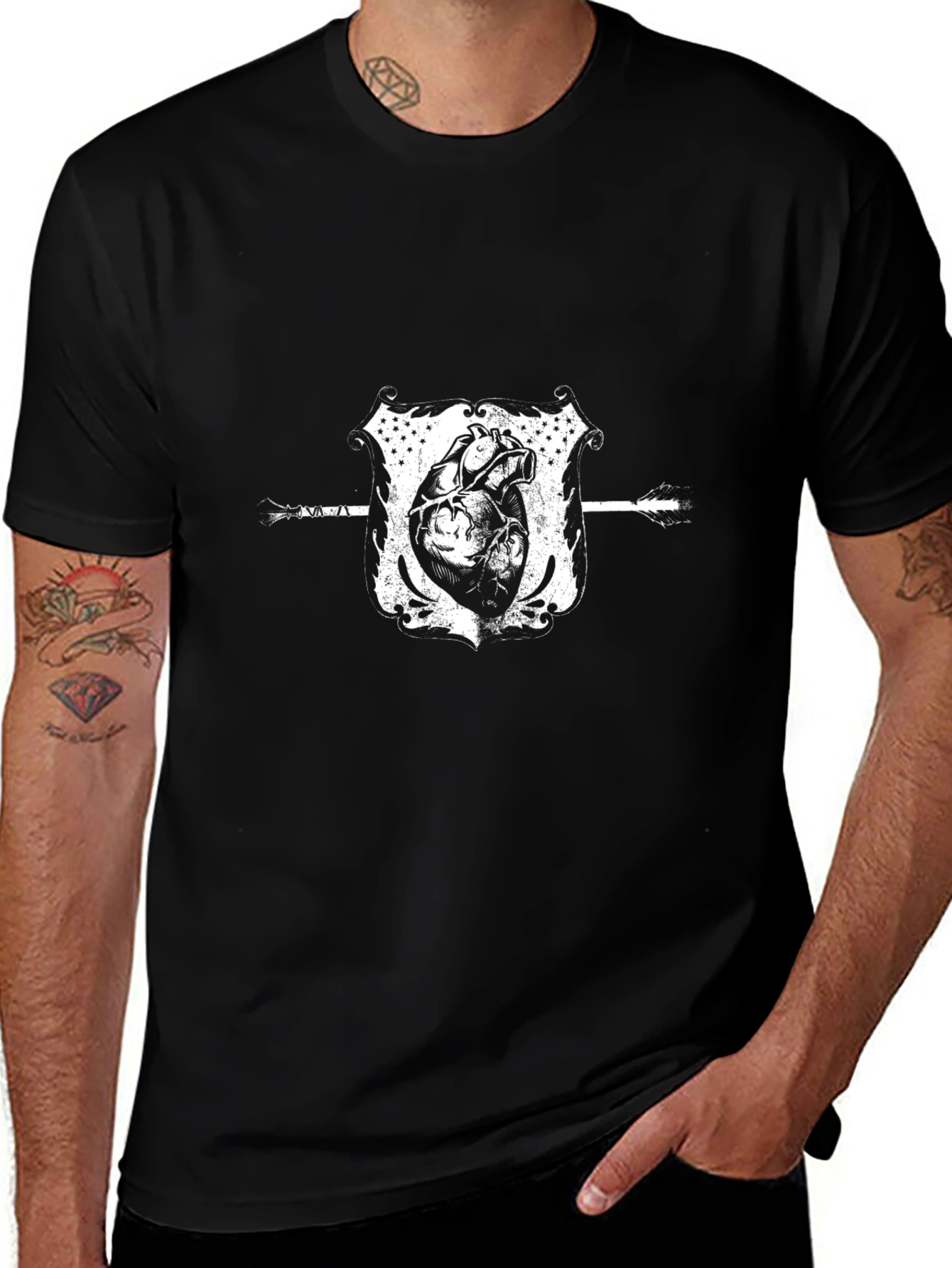 Anatomical Heart & Arrow Black Graphic Tee