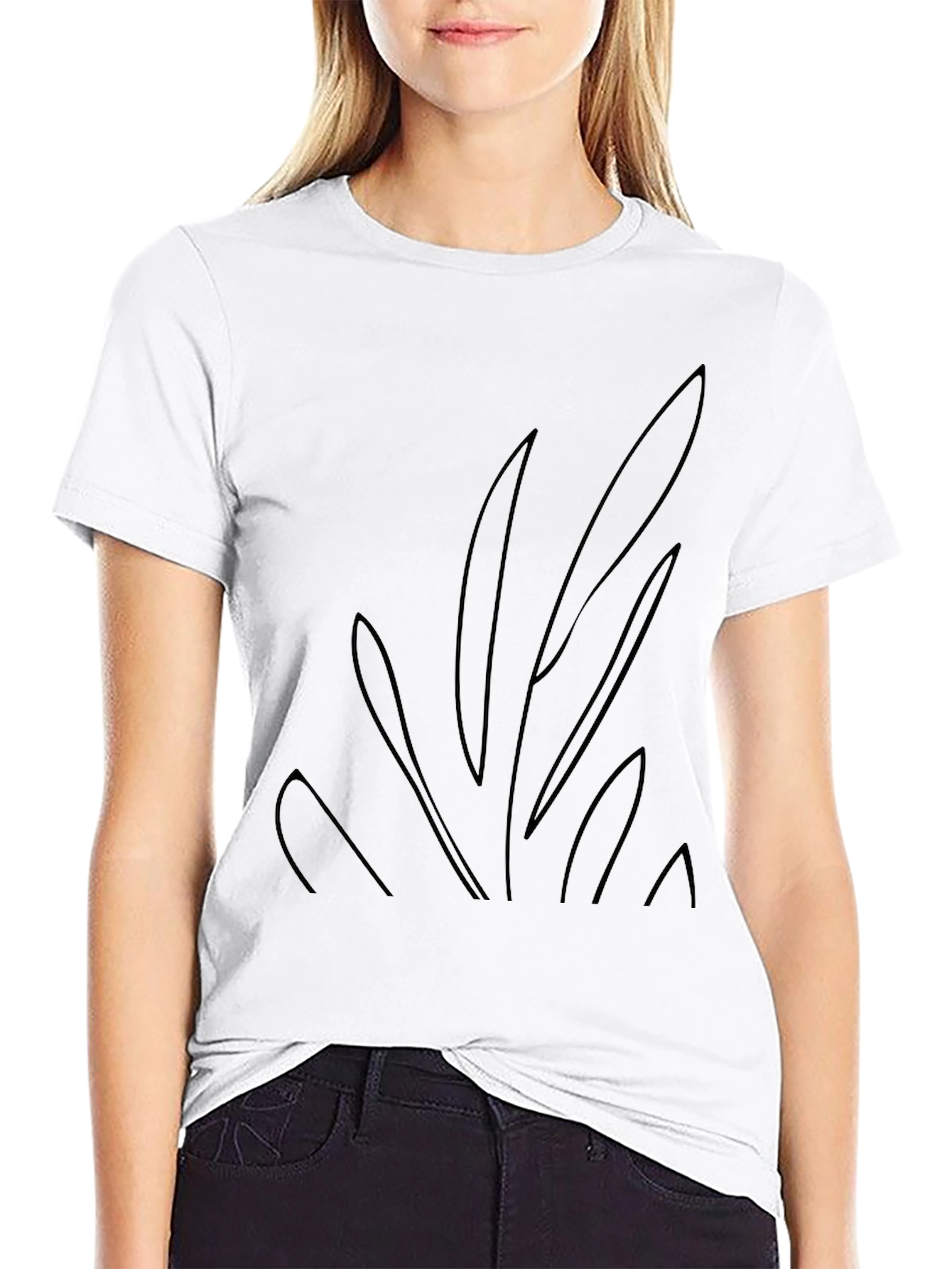 Black Graphic Tee - Abstract Plant Design