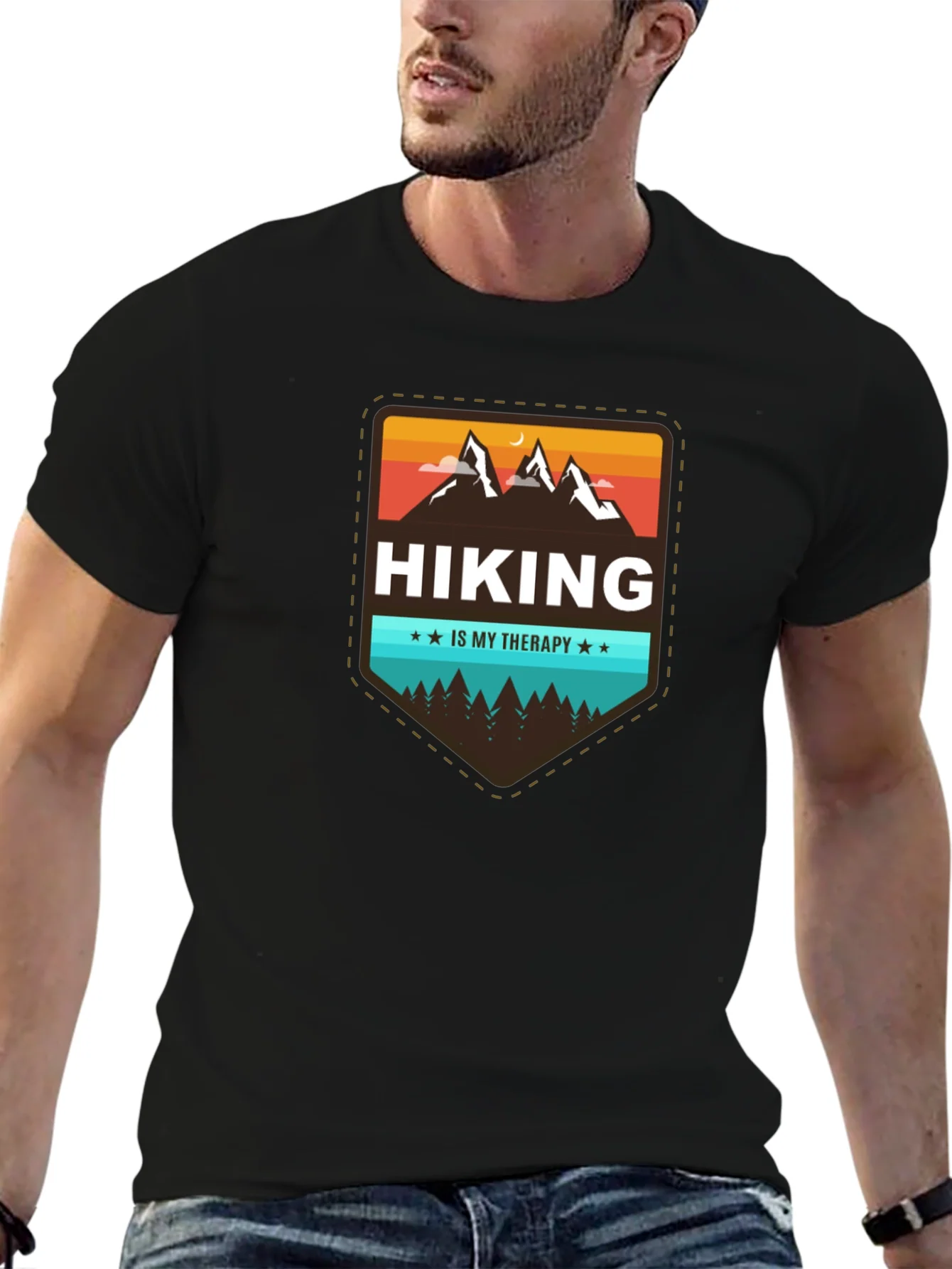 Hiking is My Therapy Black T-Shirt