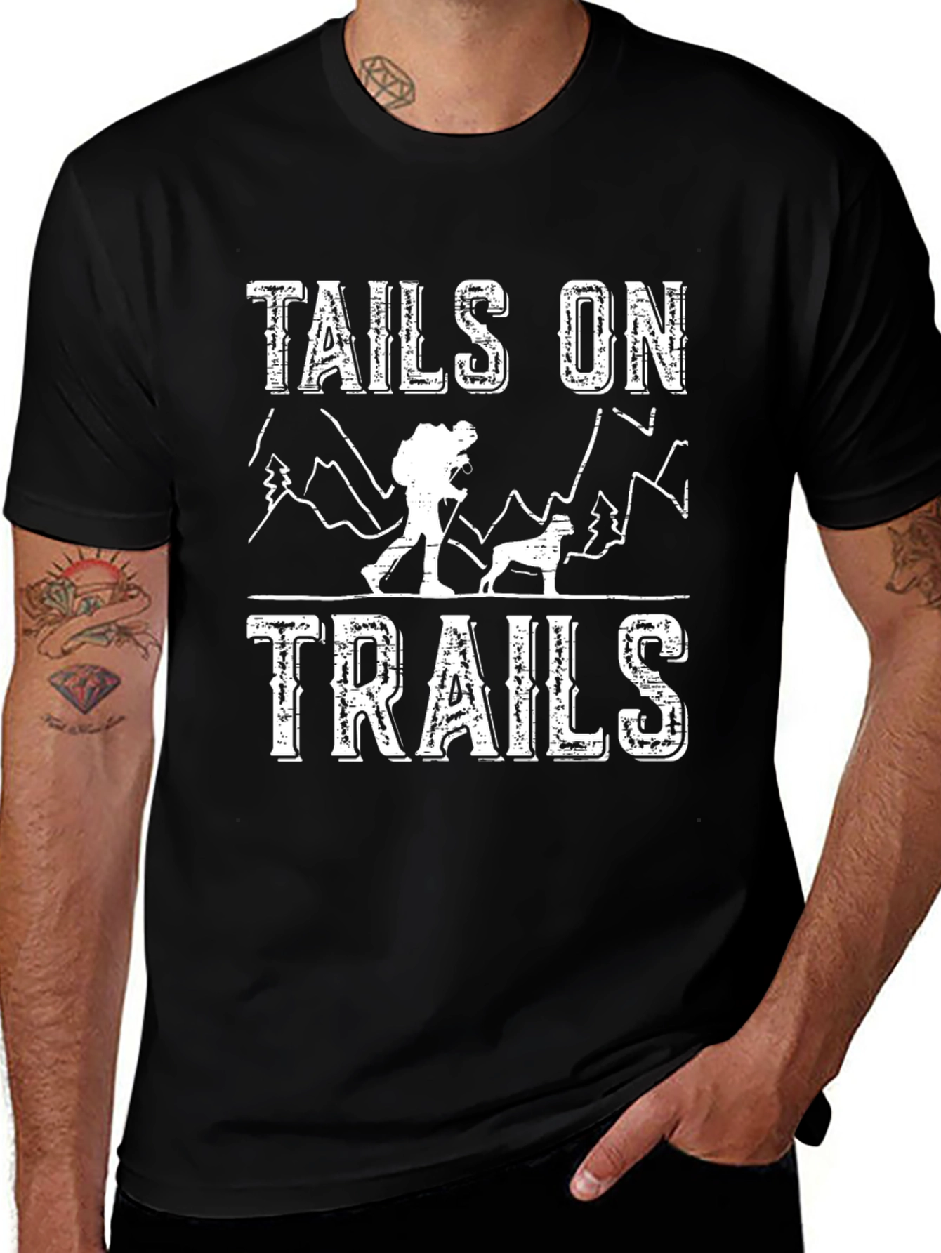 Tails On Trails Graphic T-Shirt - Hiking with Dog