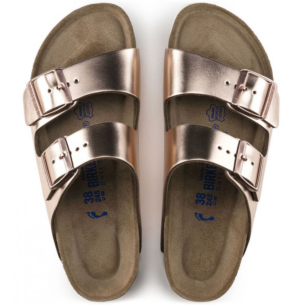 Birkenstock Women's Arizona Softbed Leather in Metallic Copper