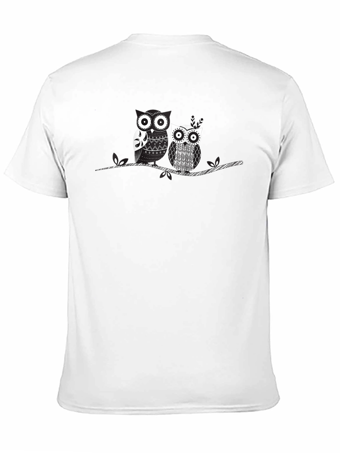 Whimsical Owl Couple Graphic T-Shirt - Black