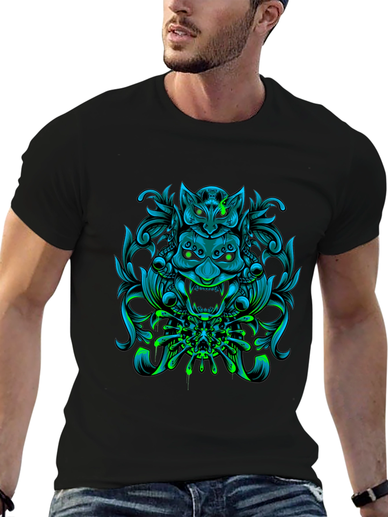 Neon Oni Mask Graphic Tee