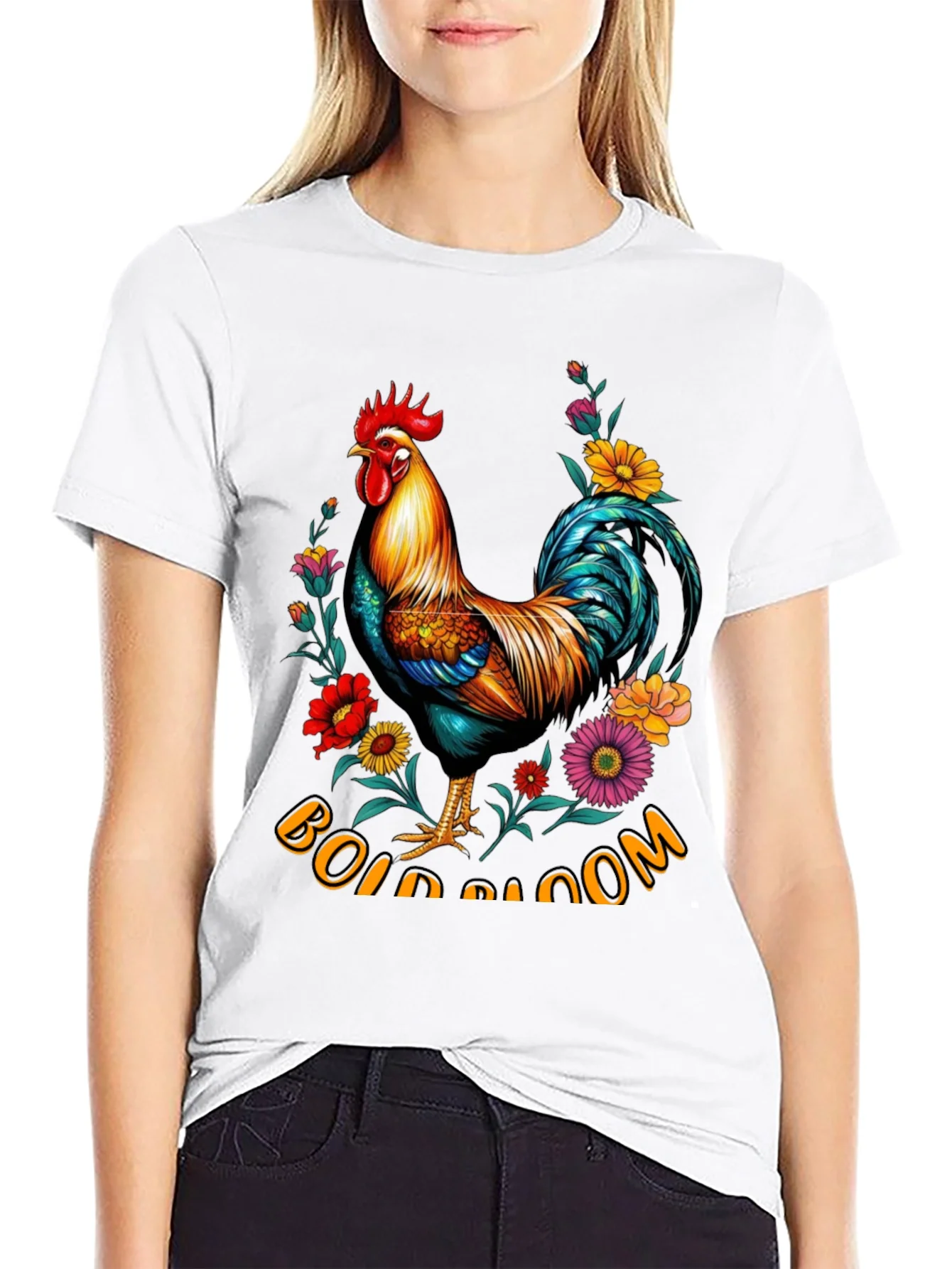 Floral Rooster Graphic Tee