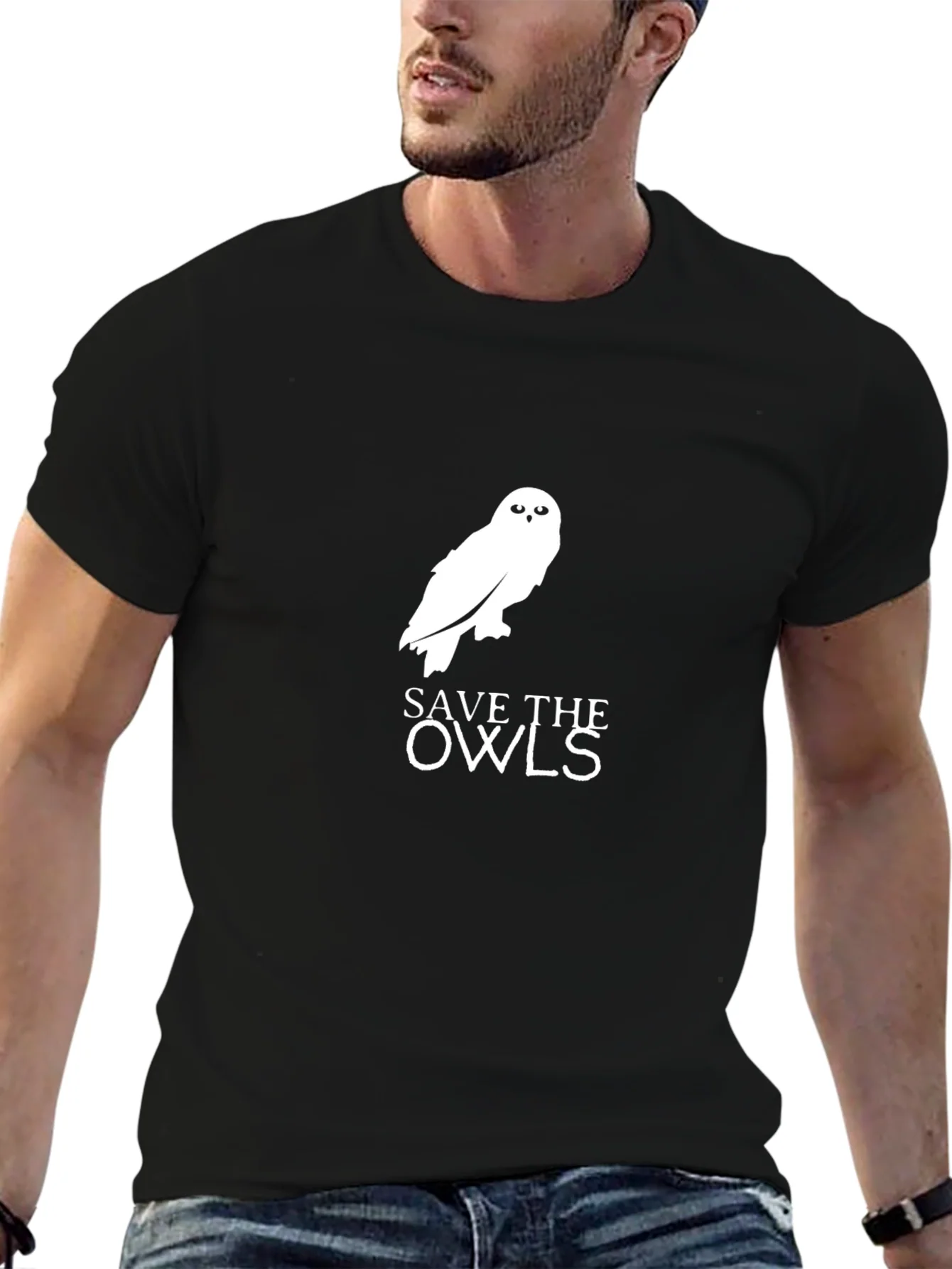 Save the Owls Graphic Tee - Black Cotton T-Shirt