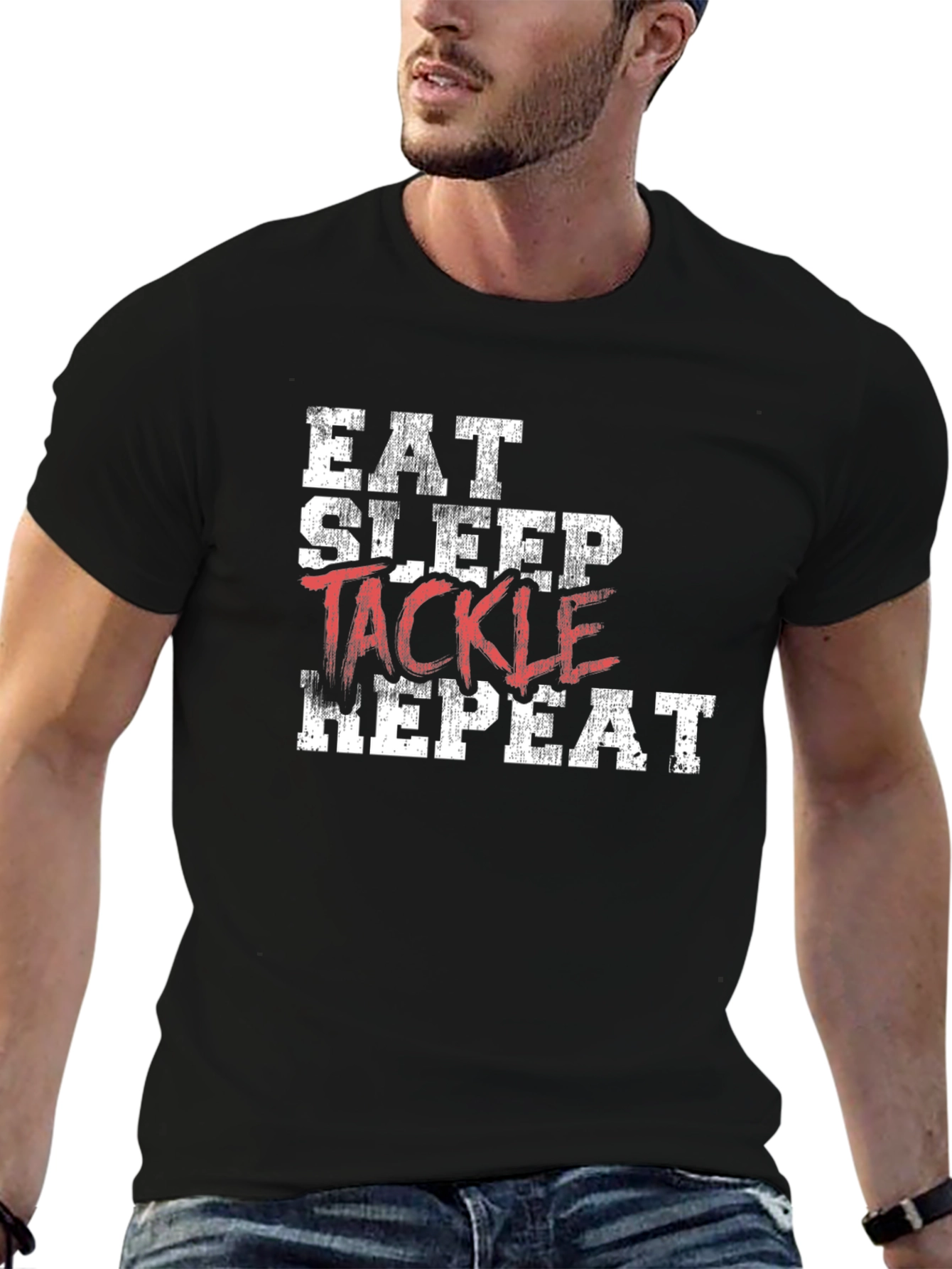 Eat Sleep Tackle Repeat Black T-Shirt